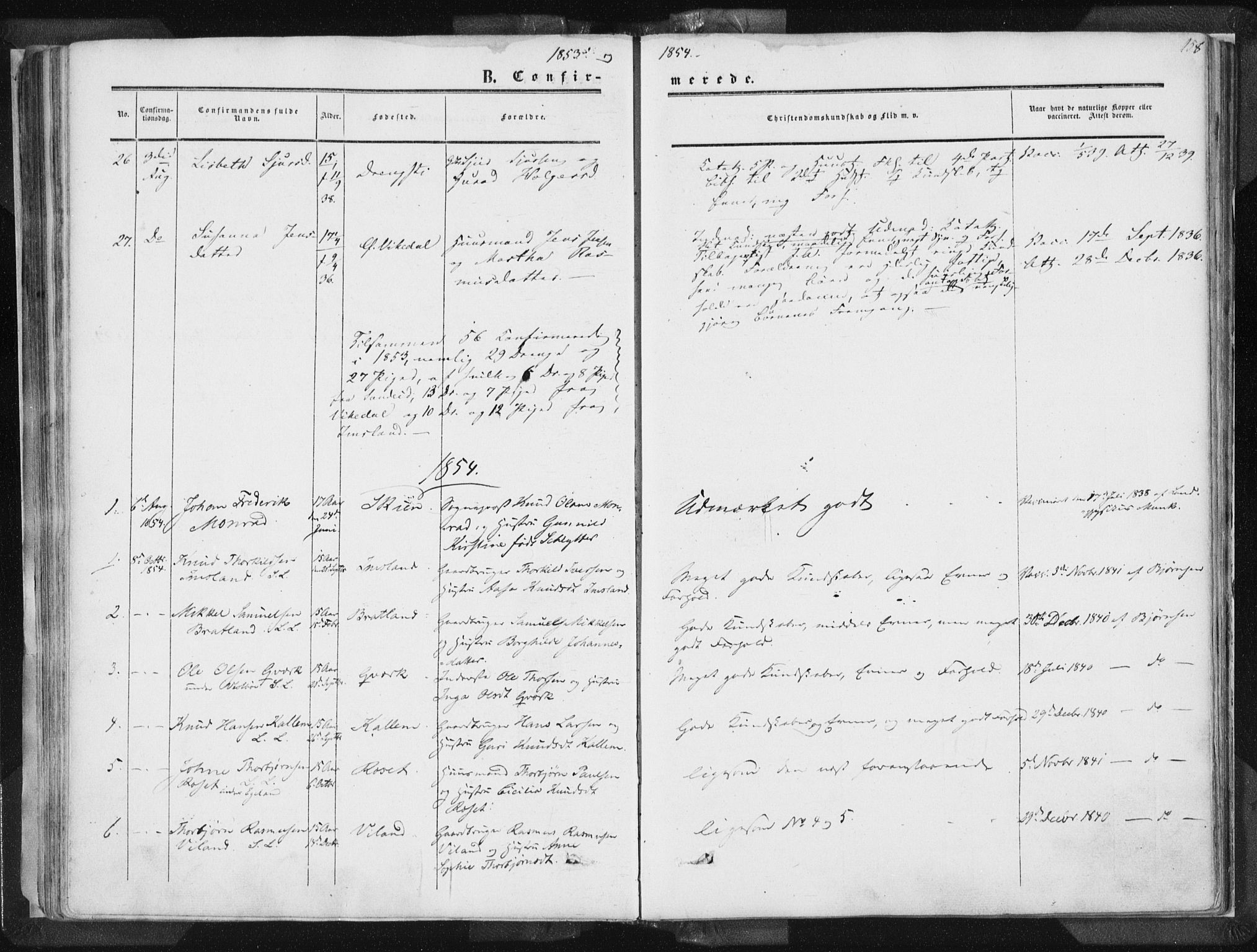 Vikedal sokneprestkontor, AV/SAST-A-101840/01/IV: Parish register (official) no. A 6.1, 1851-1867, p. 158