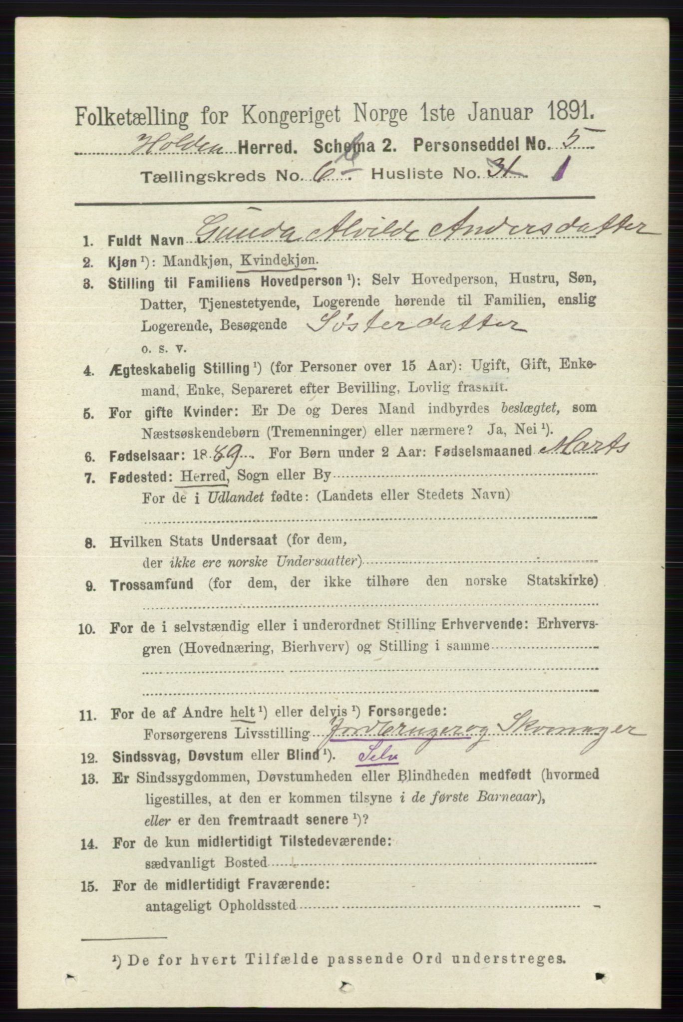 RA, 1891 census for 0819 Holla, 1891, p. 3175