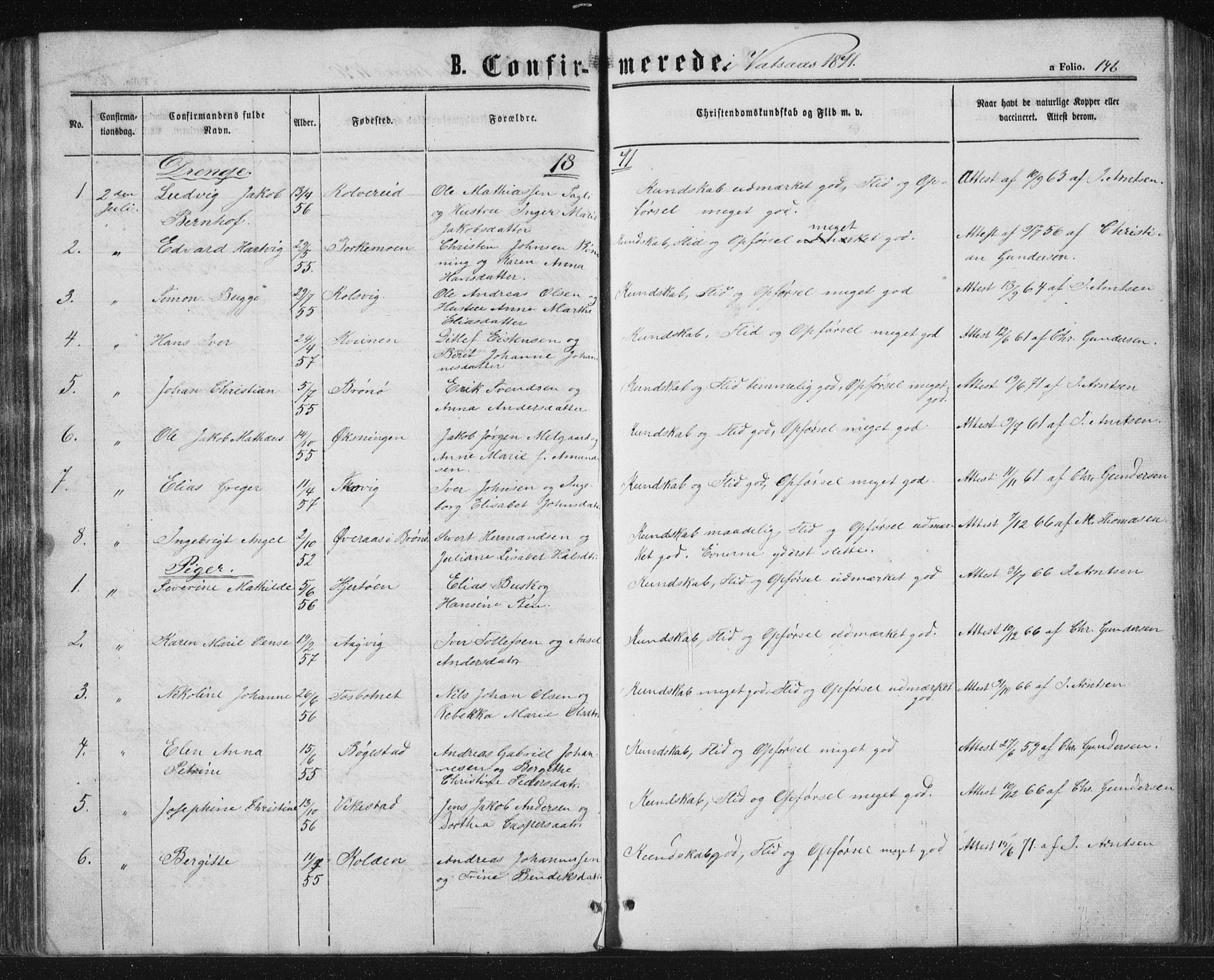 Ministerialprotokoller, klokkerbøker og fødselsregistre - Nordland, AV/SAT-A-1459/810/L0158: Parish register (copy) no. 810C02 /1, 1863-1883, p. 146