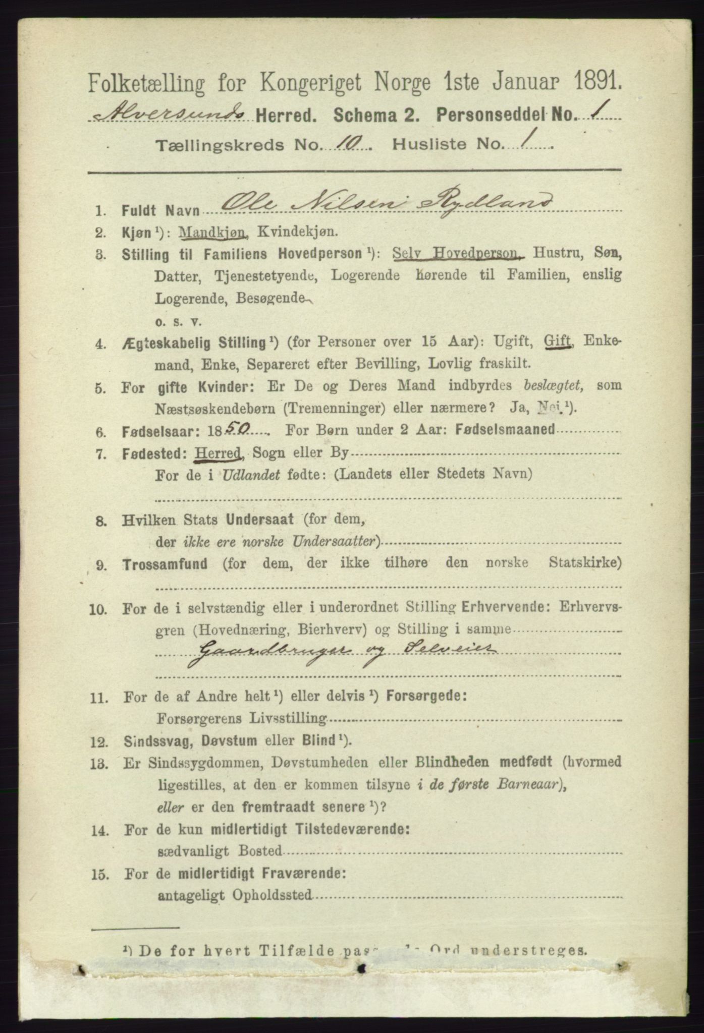 RA, 1891 census for 1257 Alversund, 1891, p. 3462