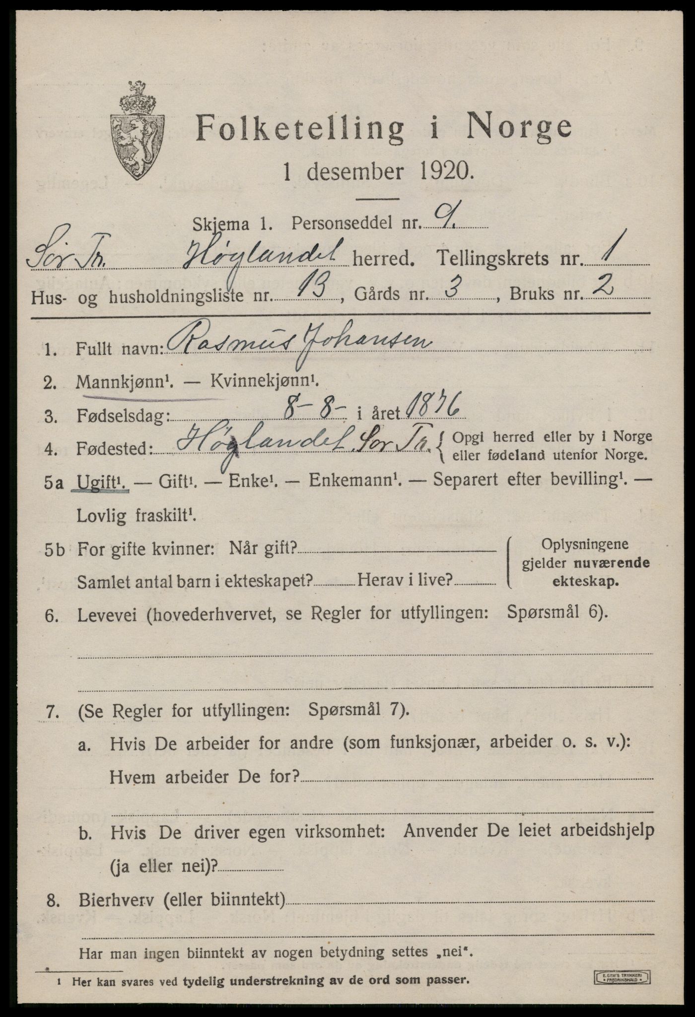 SAT, 1920 census for Hølonda, 1920, p. 535