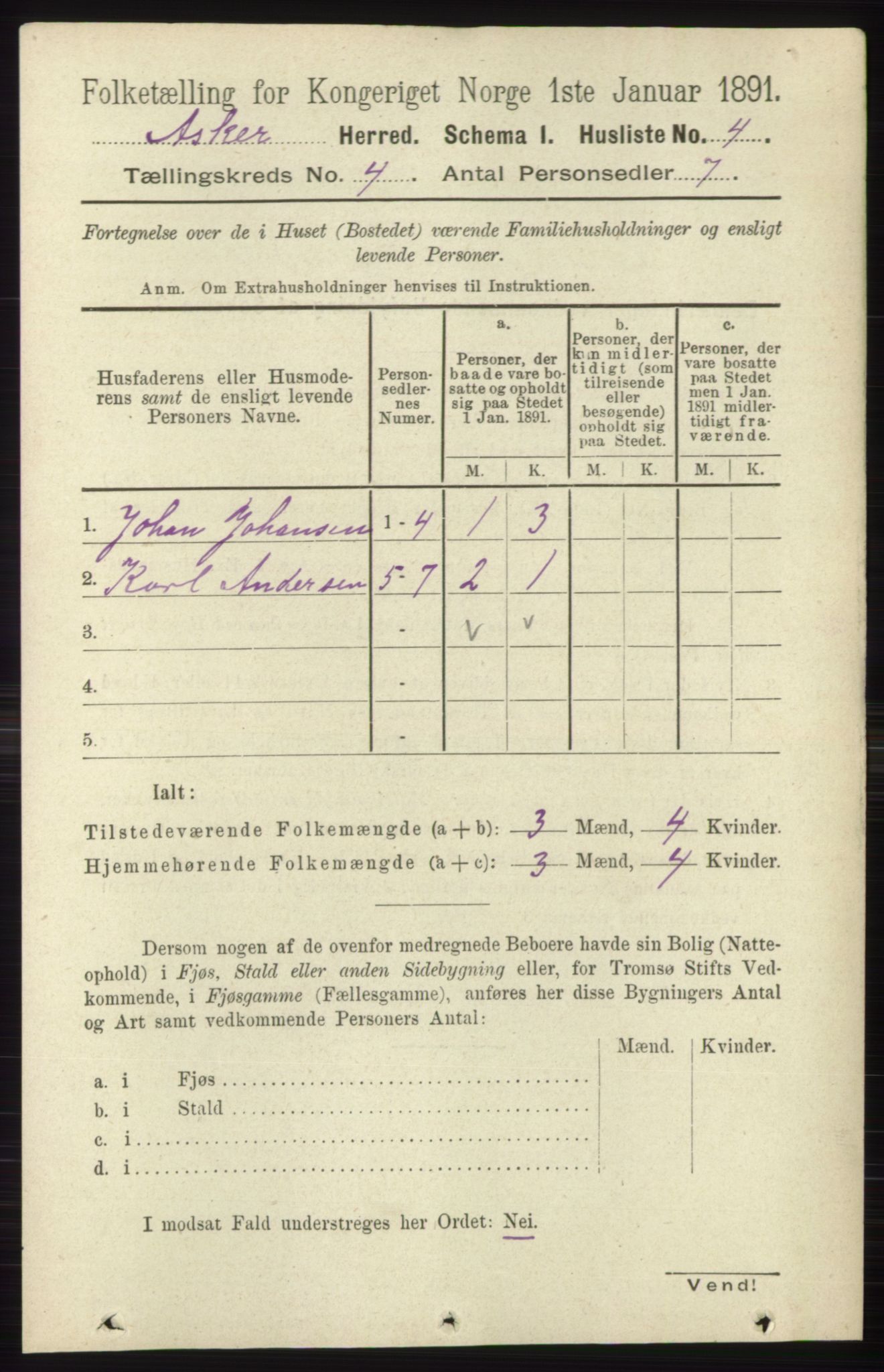 RA, 1891 census for 0220 Asker, 1891, p. 2834