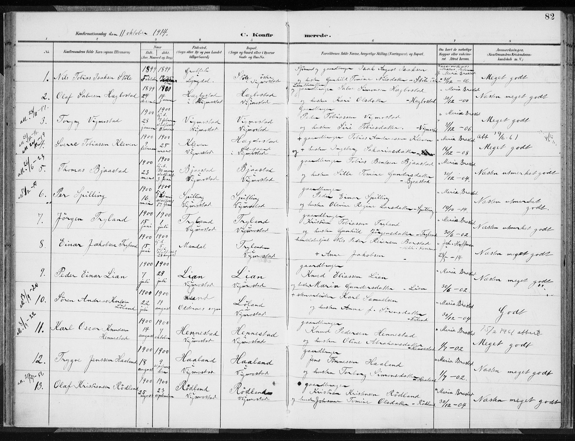 Nord-Audnedal sokneprestkontor, SAK/1111-0032/F/Fa/Fab/L0004: Parish register (official) no. A 4, 1901-1917, p. 82