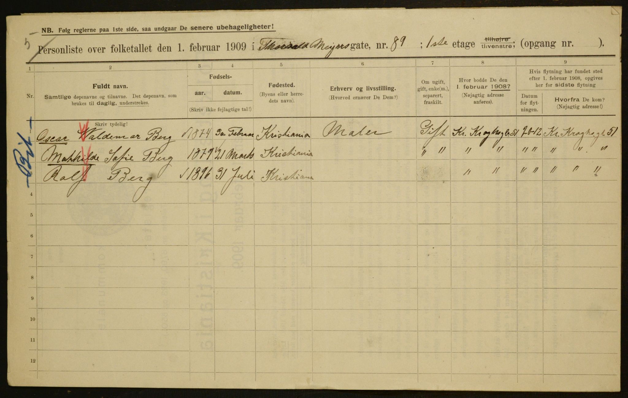 OBA, Municipal Census 1909 for Kristiania, 1909, p. 100944