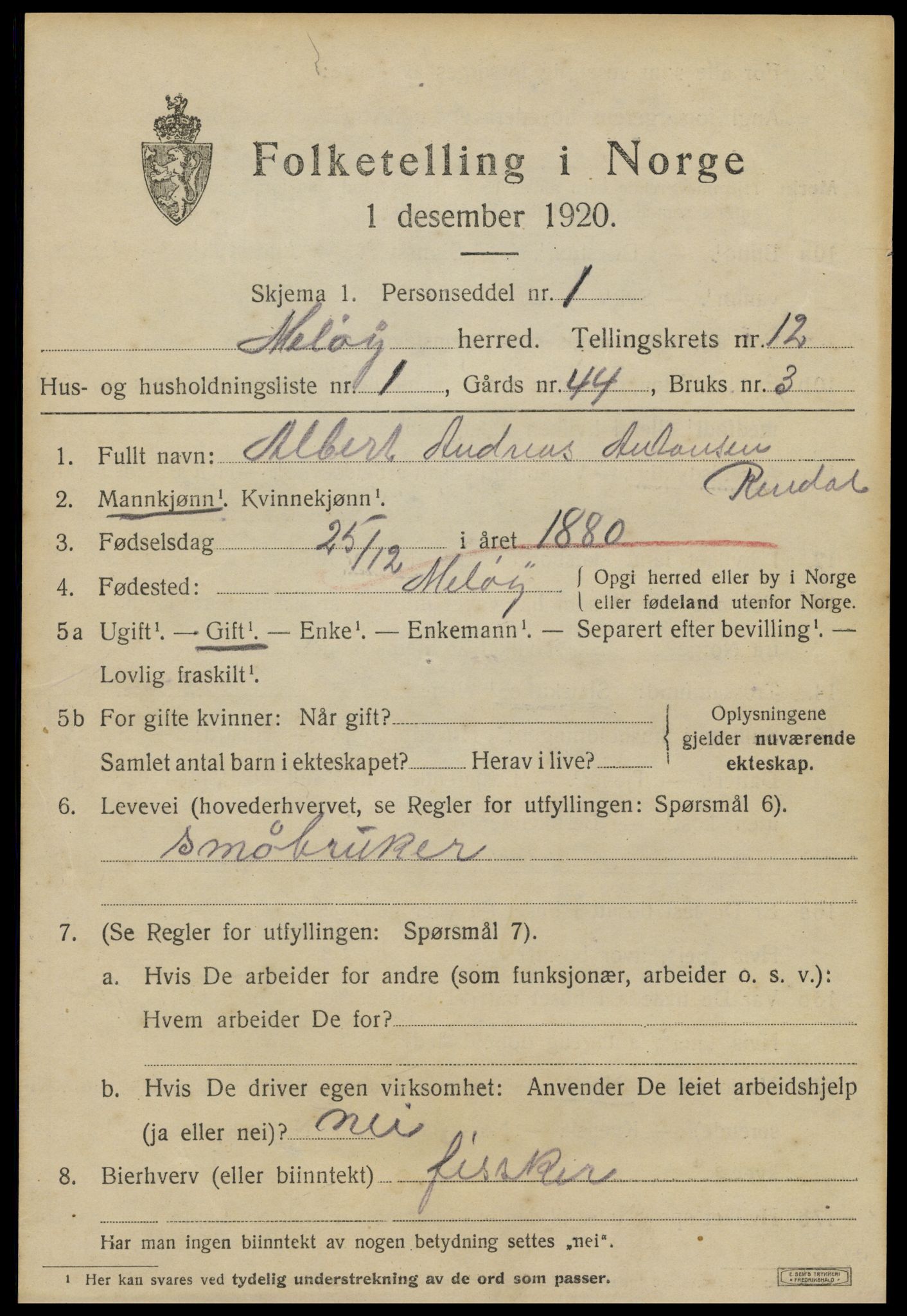 SAT, 1920 census for Meløy, 1920, p. 7601