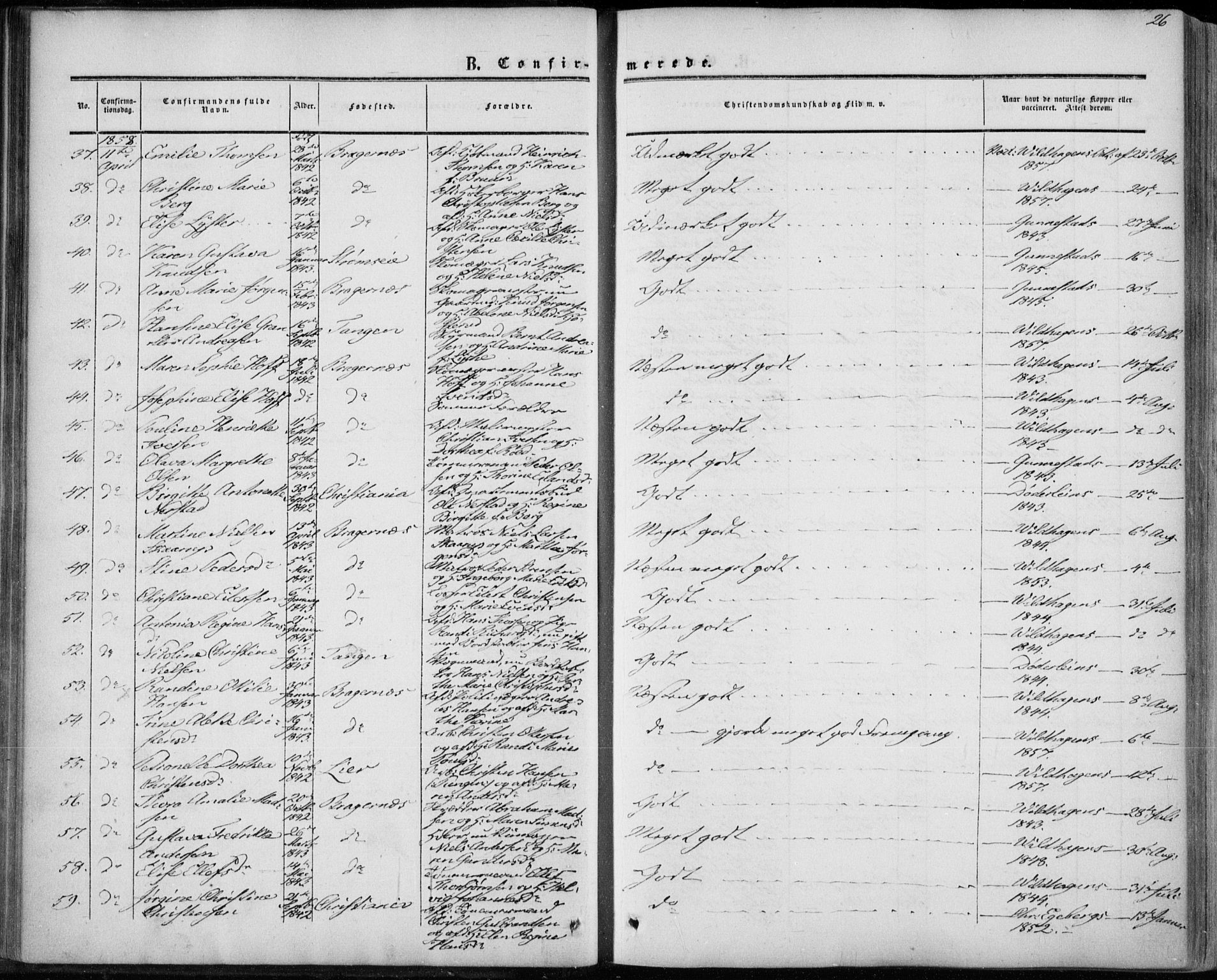 Bragernes kirkebøker, AV/SAKO-A-6/F/Fc/L0002: Parish register (official) no. III 2, 1854-1865, p. 26