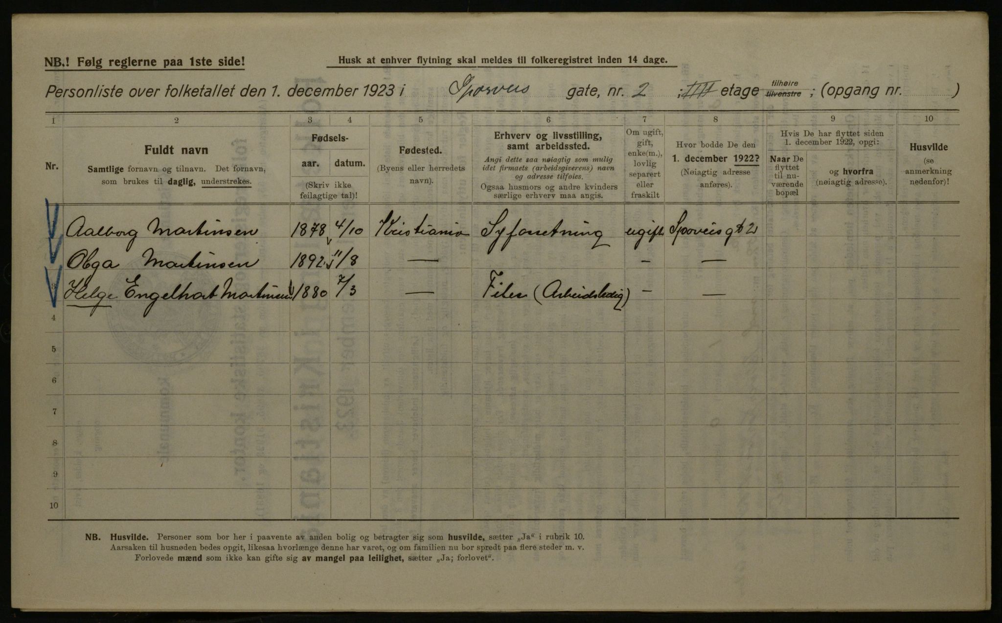 OBA, Municipal Census 1923 for Kristiania, 1923, p. 110895