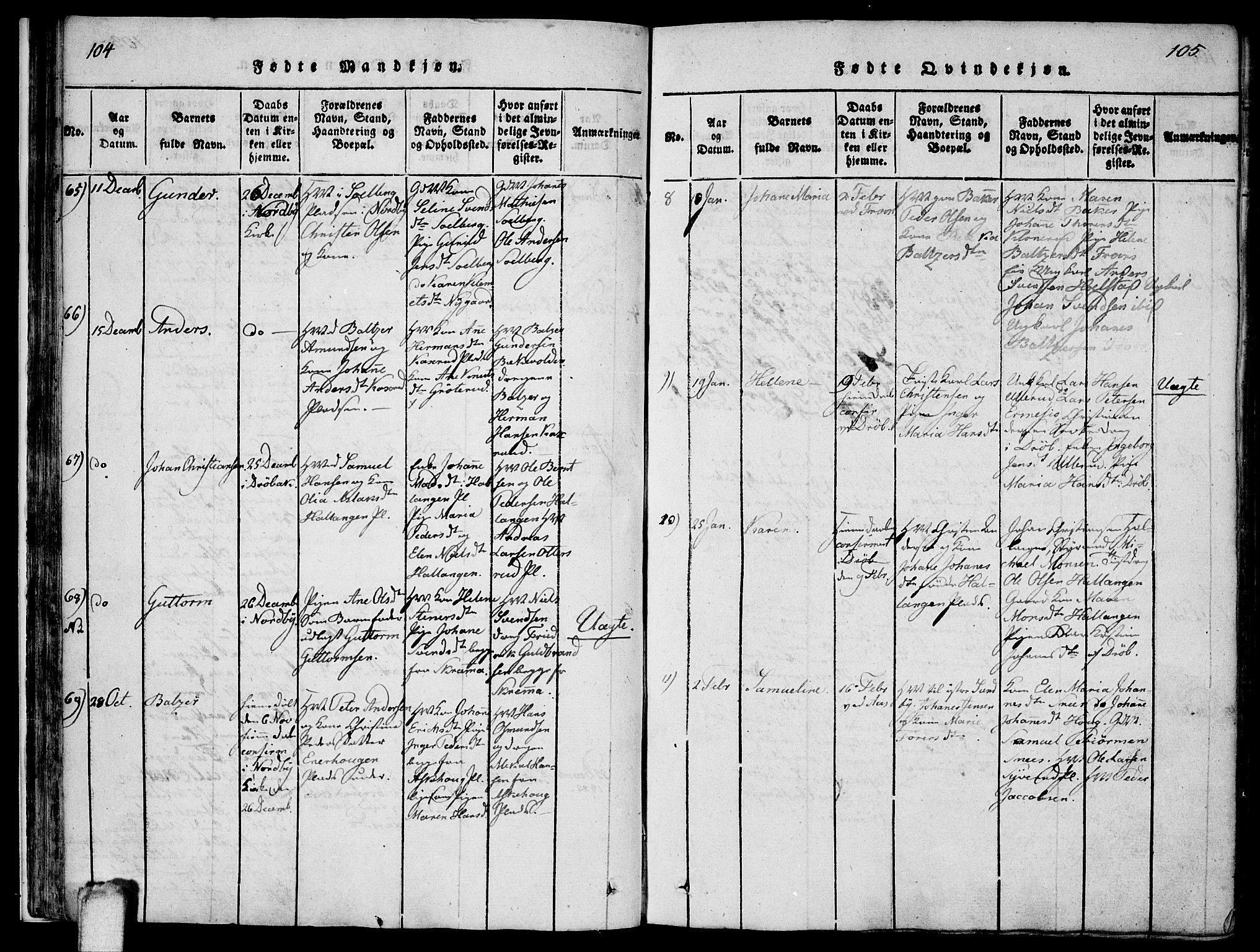 Ås prestekontor Kirkebøker, SAO/A-10894/F/Fa/L0004: Parish register (official) no. I 4, 1818-1826, p. 104-105