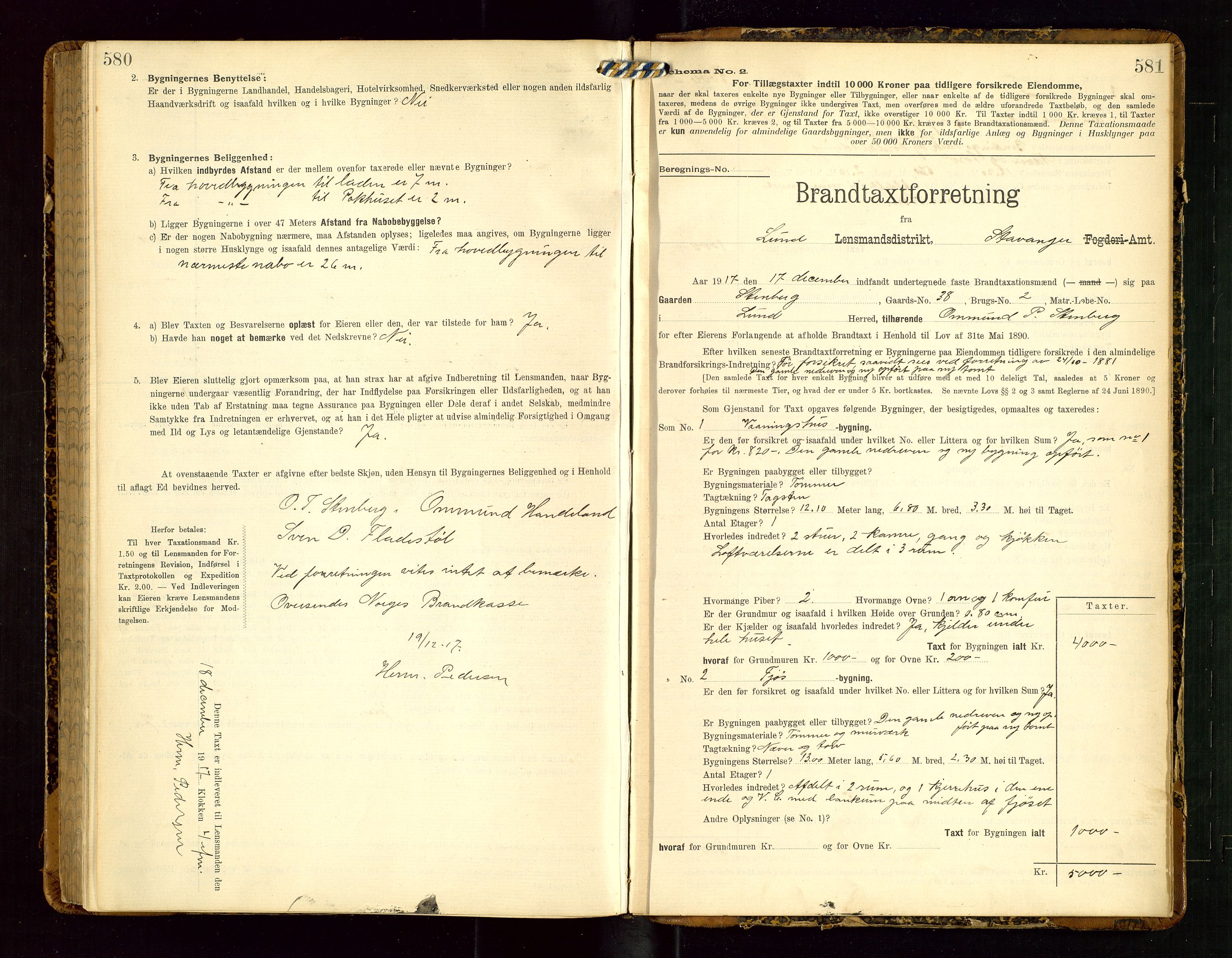Lund lensmannskontor, SAST/A-100303/Gob/L0002: "Brandtakstprotokol", 1908-1918, p. 580-581