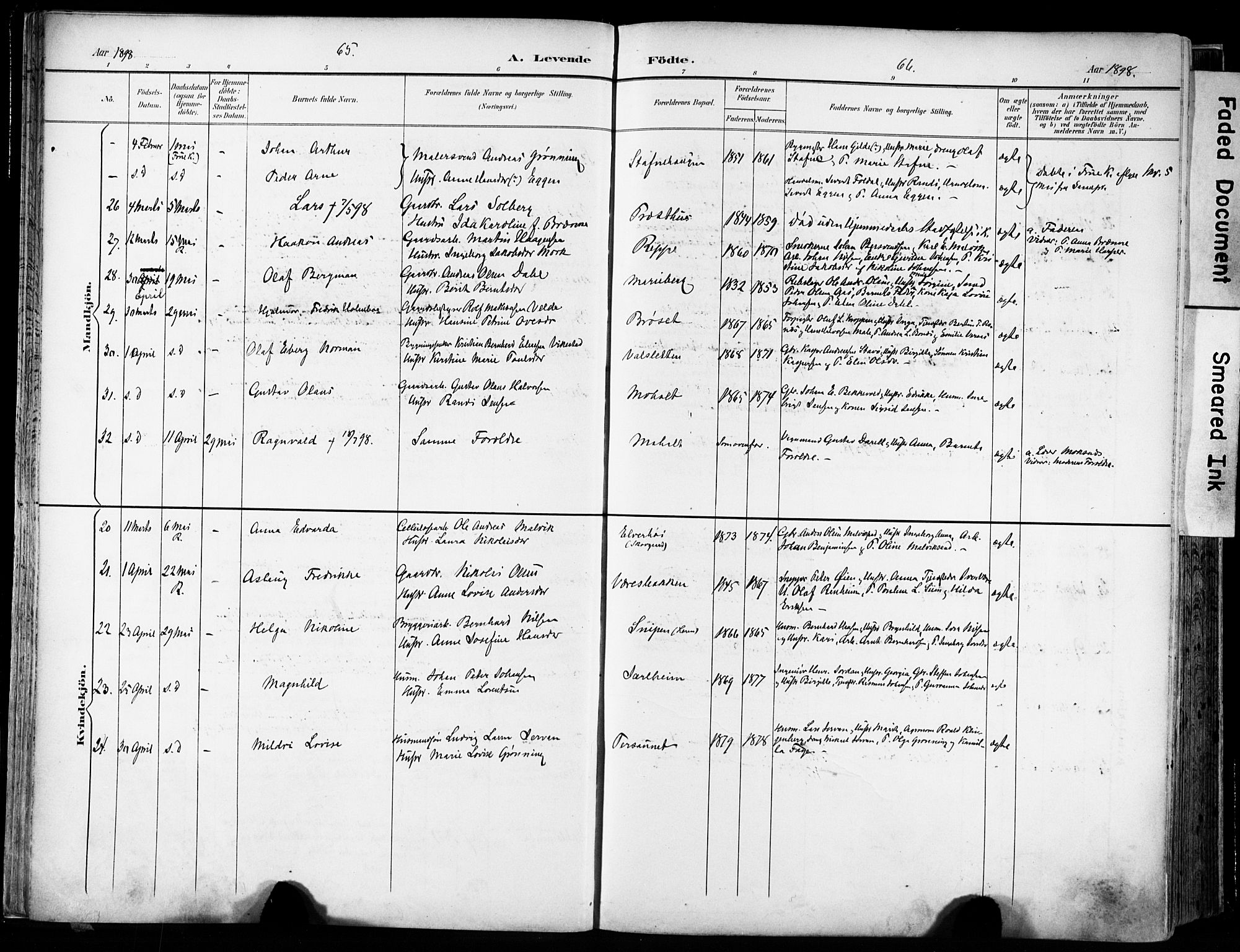 Ministerialprotokoller, klokkerbøker og fødselsregistre - Sør-Trøndelag, SAT/A-1456/606/L0301: Parish register (official) no. 606A16, 1894-1907, p. 65-66