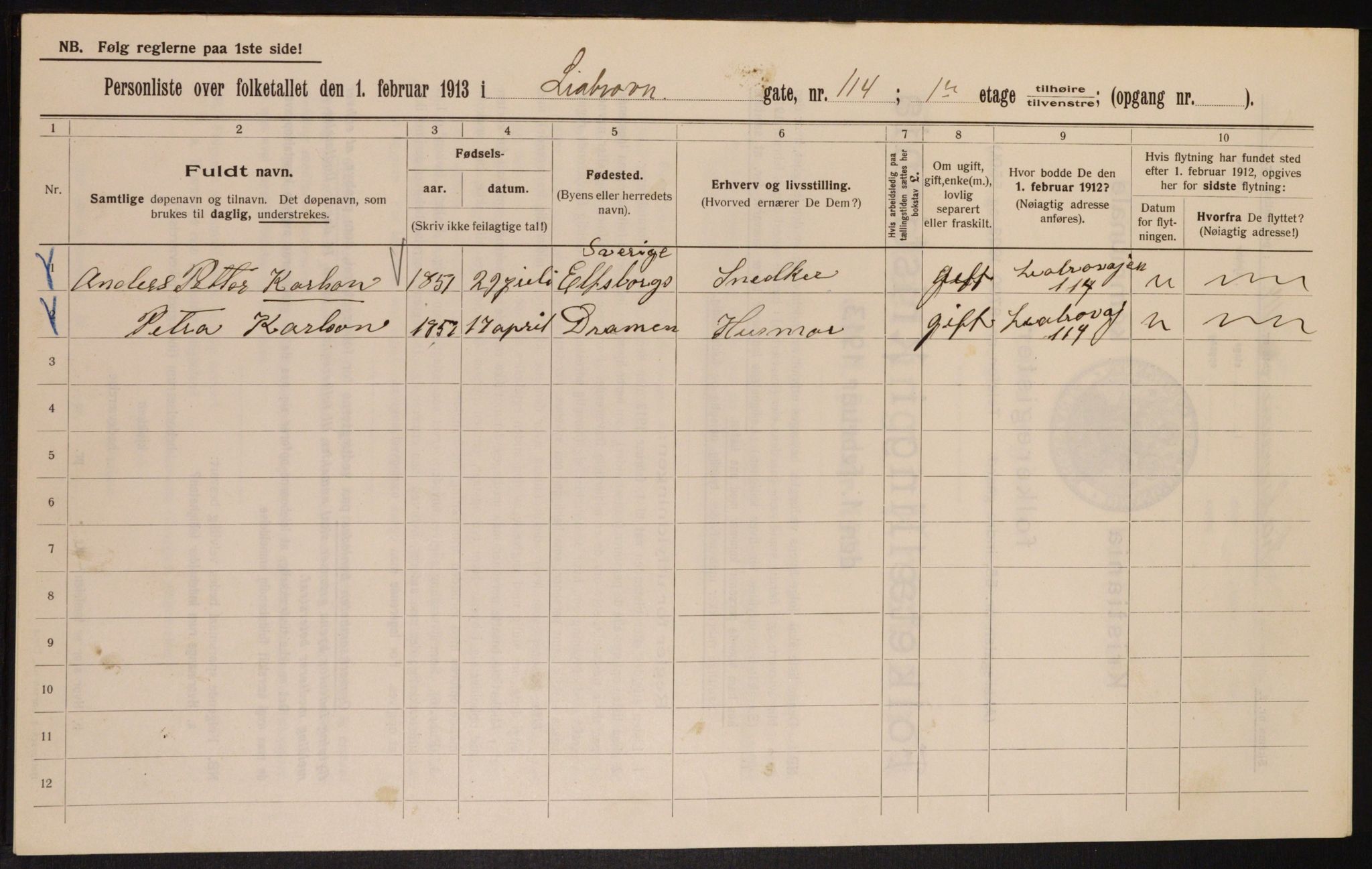 OBA, Municipal Census 1913 for Kristiania, 1913, p. 57998