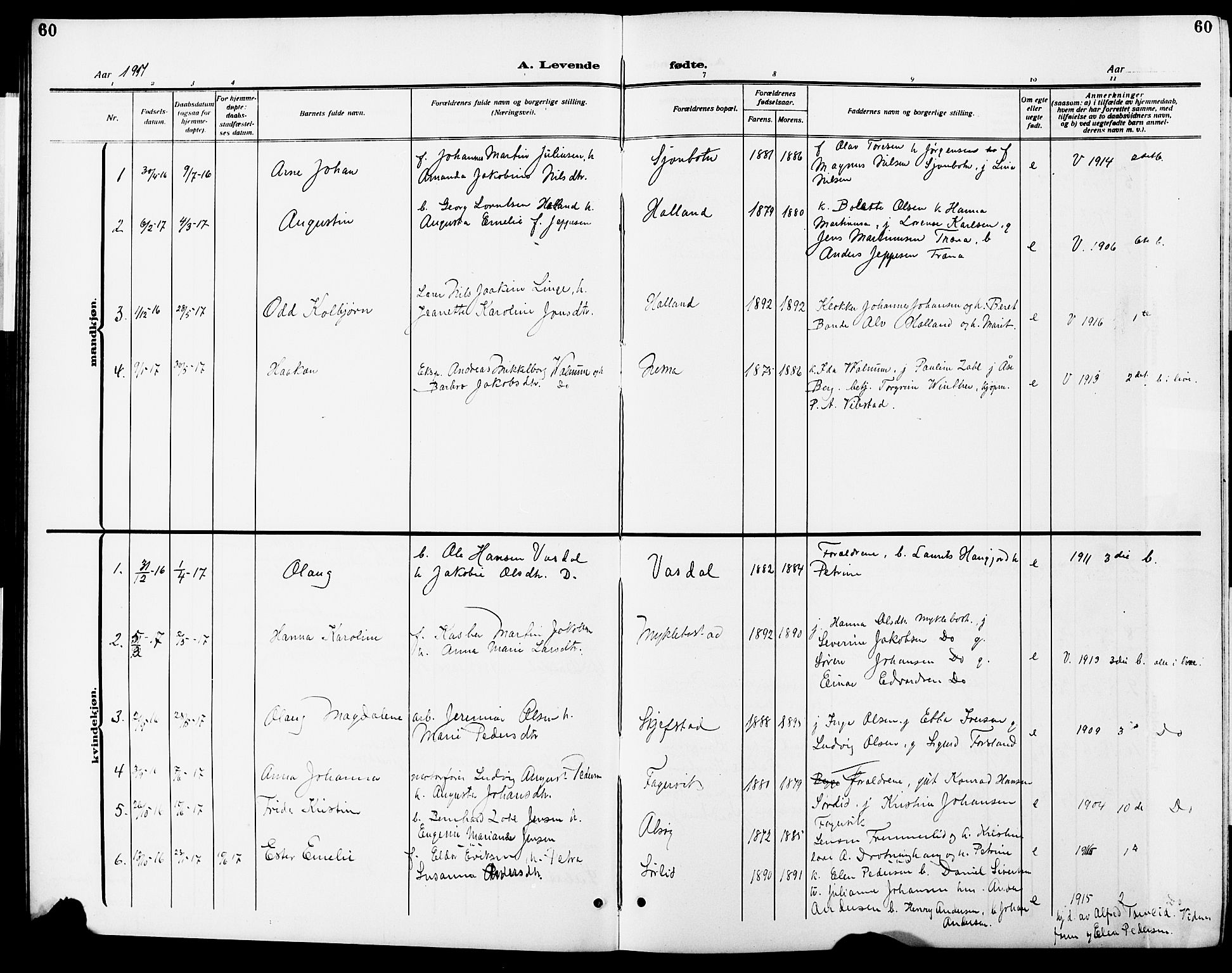 Ministerialprotokoller, klokkerbøker og fødselsregistre - Nordland, SAT/A-1459/838/L0560: Parish register (copy) no. 838C07, 1910-1928, p. 60