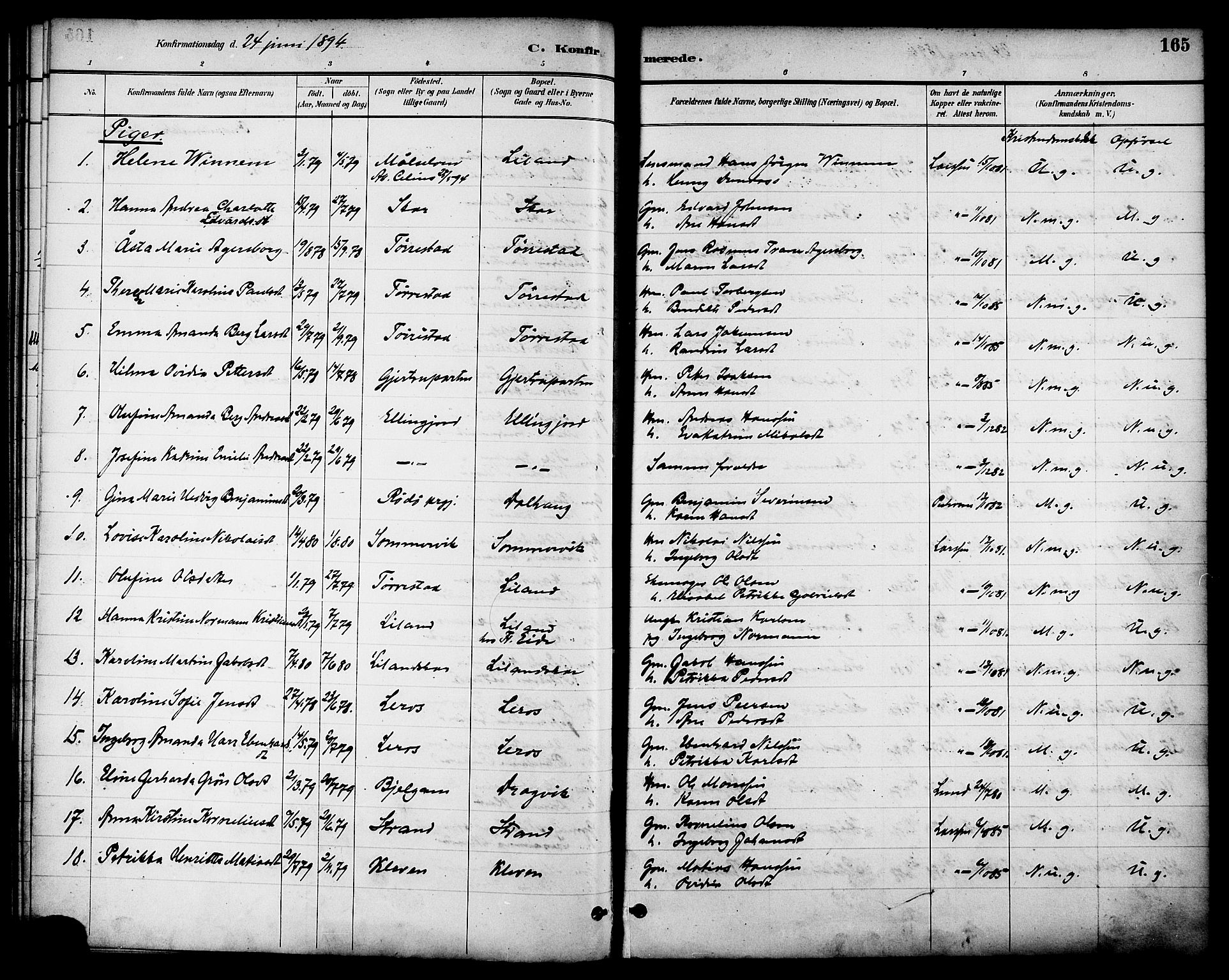 Ministerialprotokoller, klokkerbøker og fødselsregistre - Nordland, AV/SAT-A-1459/863/L0898: Parish register (official) no. 863A10, 1886-1897, p. 165