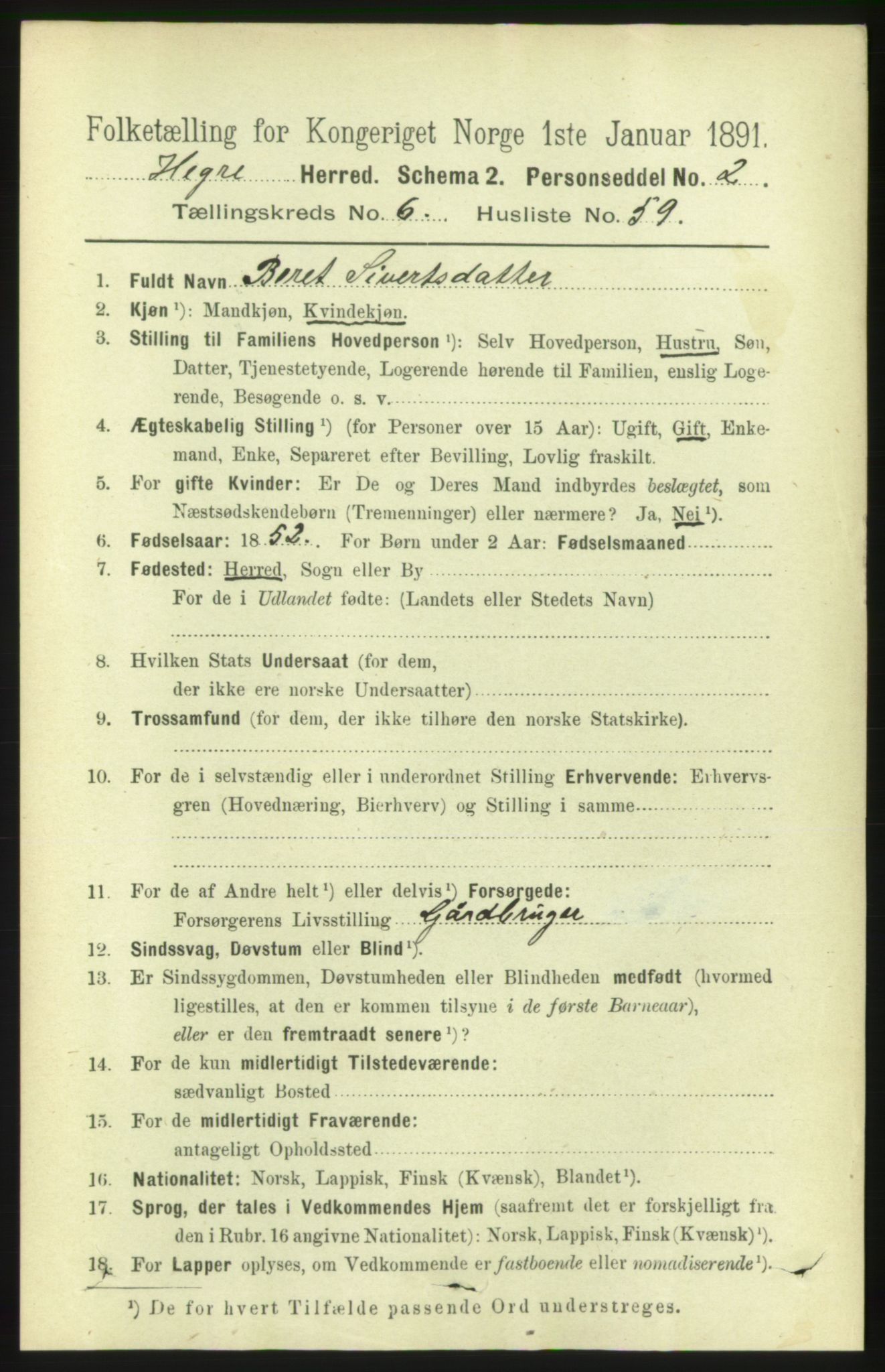 RA, 1891 census for 1712 Hegra, 1891, p. 2739