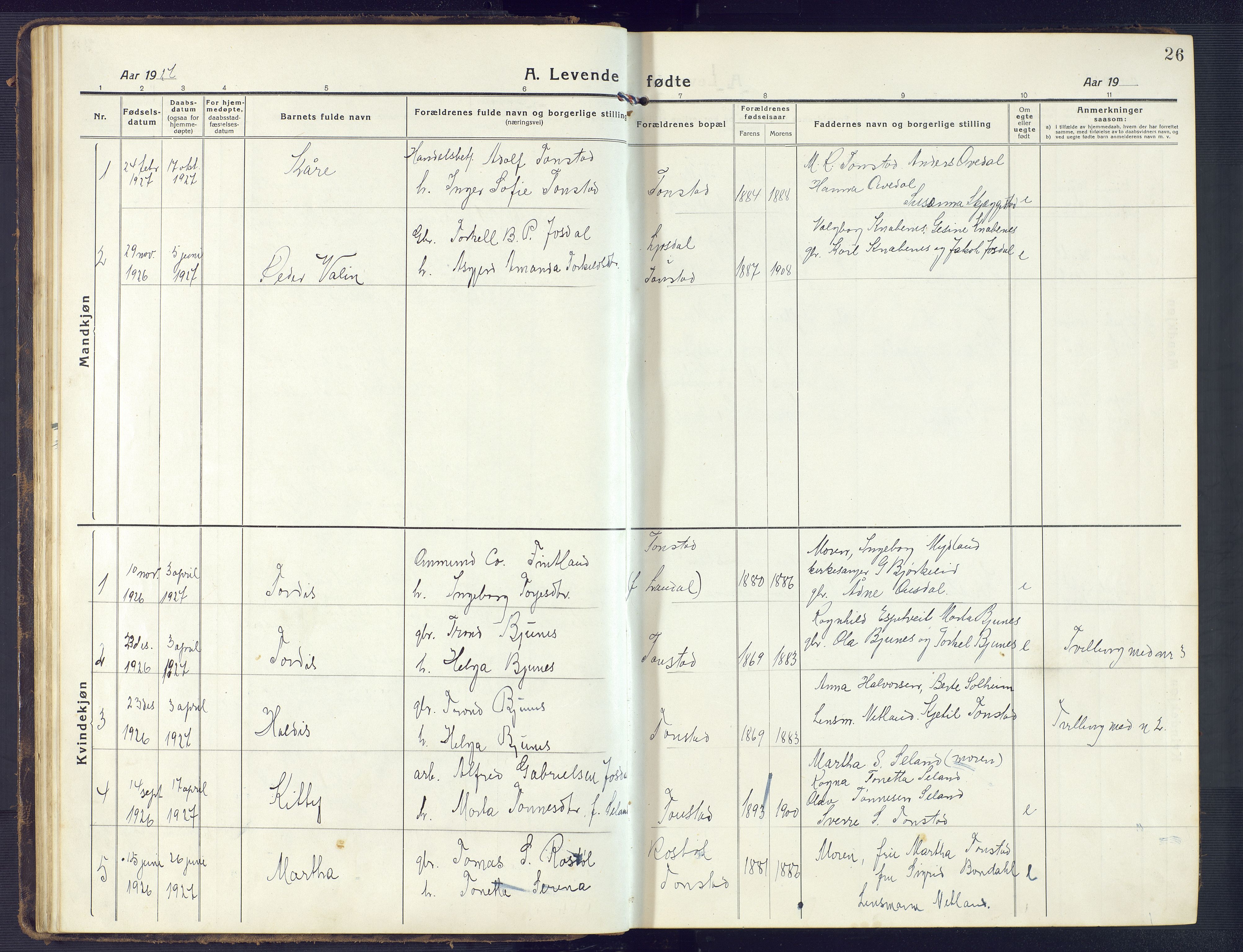 Sirdal sokneprestkontor, SAK/1111-0036/F/Fb/Fbb/L0005: Parish register (copy) no. B 5, 1916-1960, p. 26