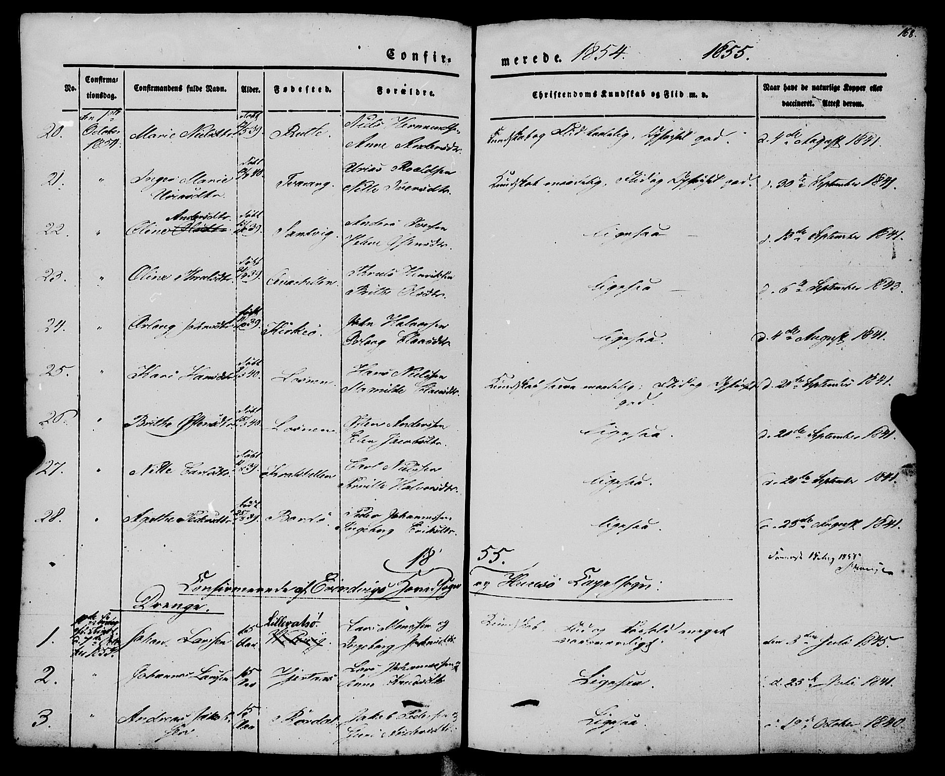 Gulen sokneprestembete, AV/SAB-A-80201/H/Haa/Haaa/L0021: Parish register (official) no. A 21, 1848-1858, p. 168