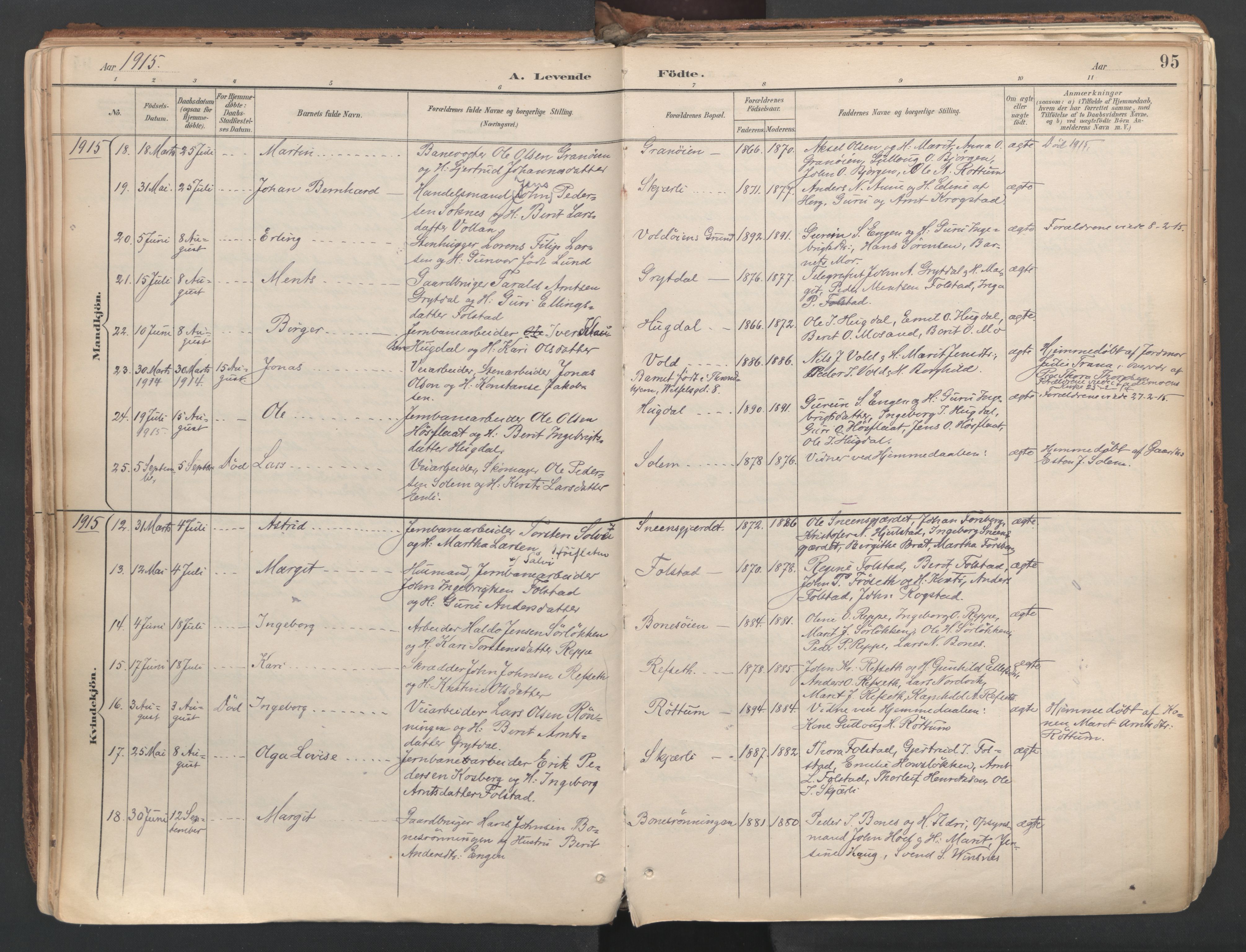 Ministerialprotokoller, klokkerbøker og fødselsregistre - Sør-Trøndelag, AV/SAT-A-1456/687/L1004: Parish register (official) no. 687A10, 1891-1923, p. 95