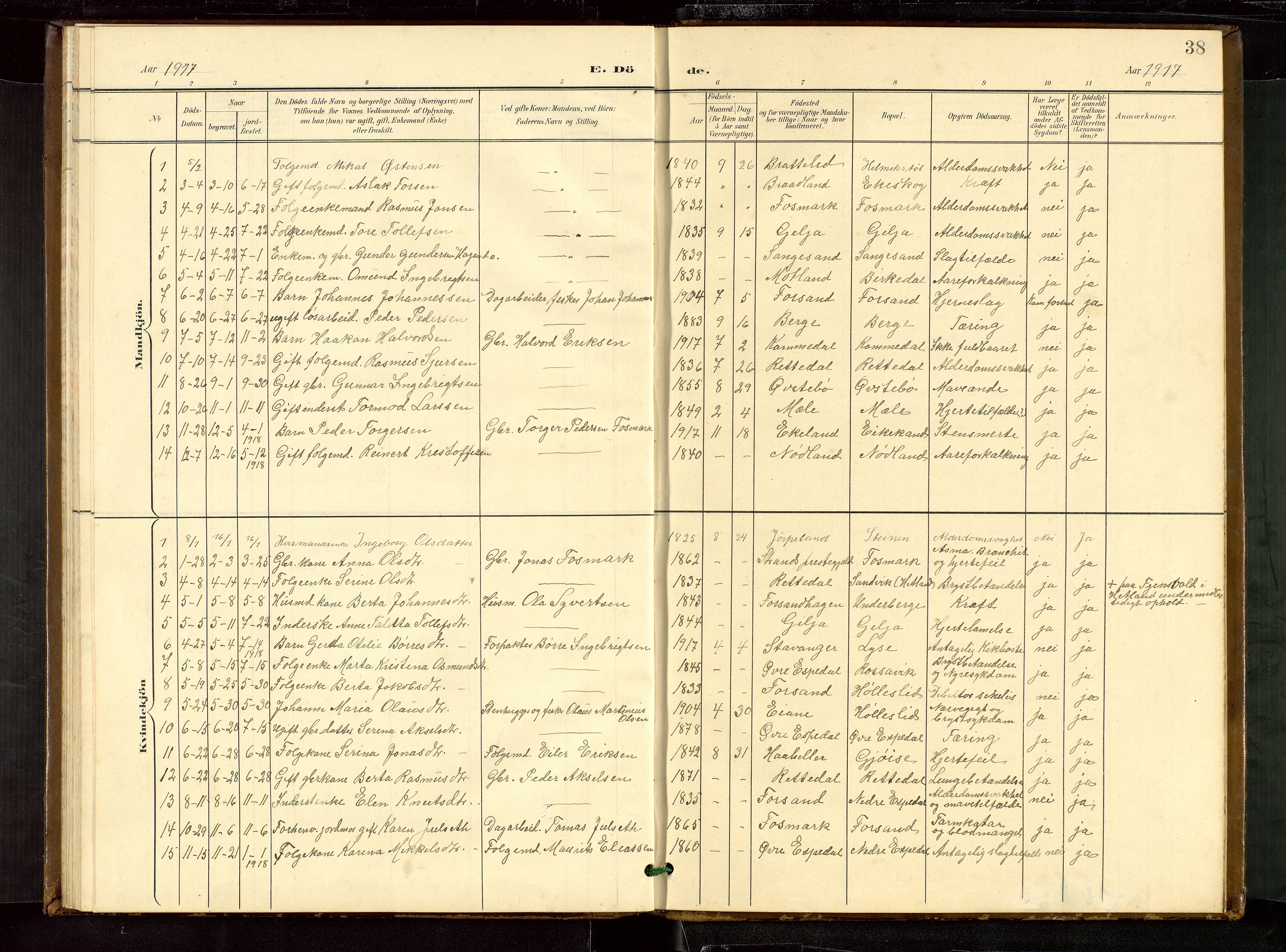 Høgsfjord sokneprestkontor, SAST/A-101624/H/Ha/Hab/L0010: Parish register (copy) no. B 10, 1900-1922, p. 38