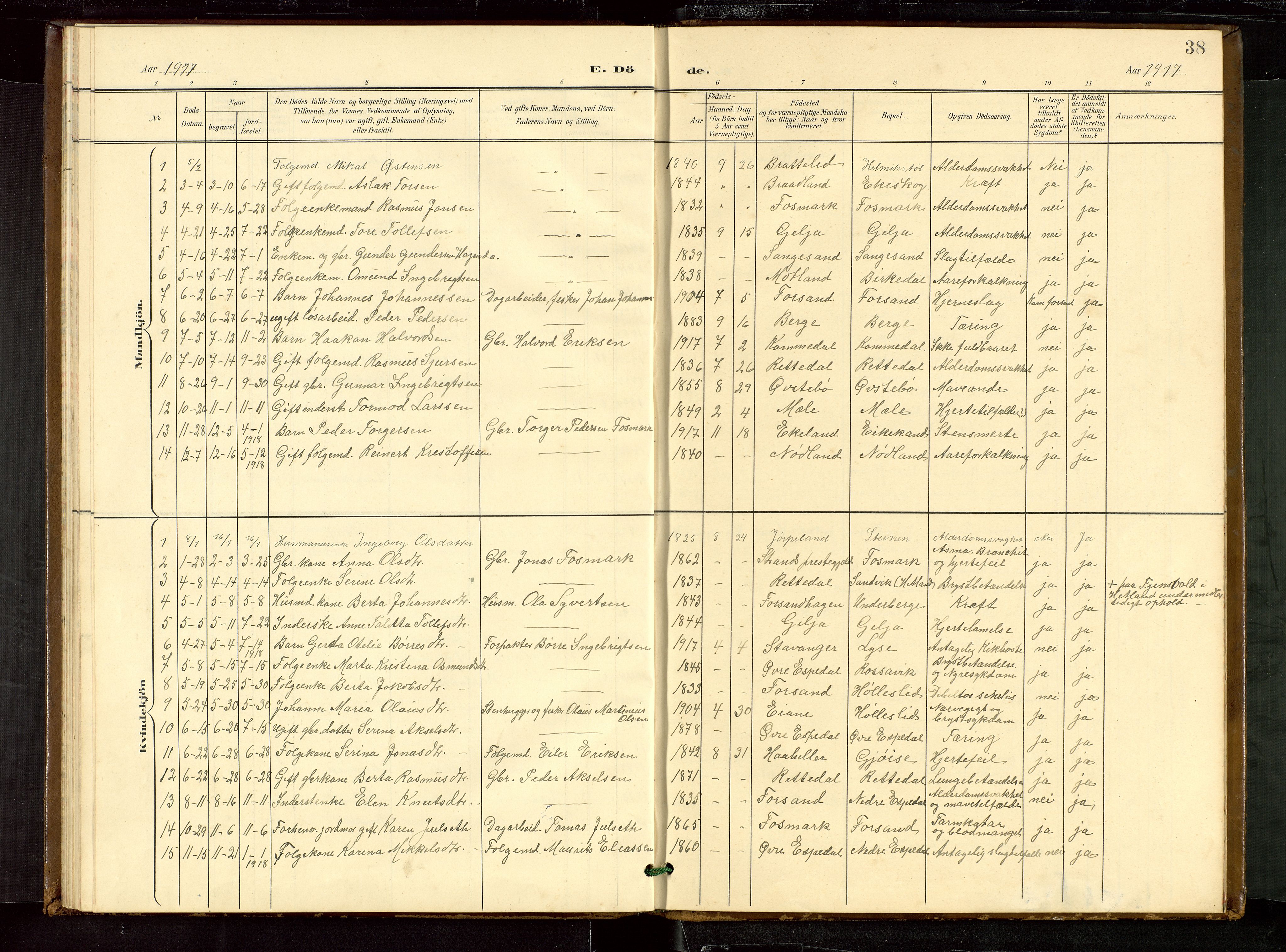 Høgsfjord sokneprestkontor, AV/SAST-A-101624/H/Ha/Hab/L0010: Parish register (copy) no. B 10, 1900-1922, p. 38
