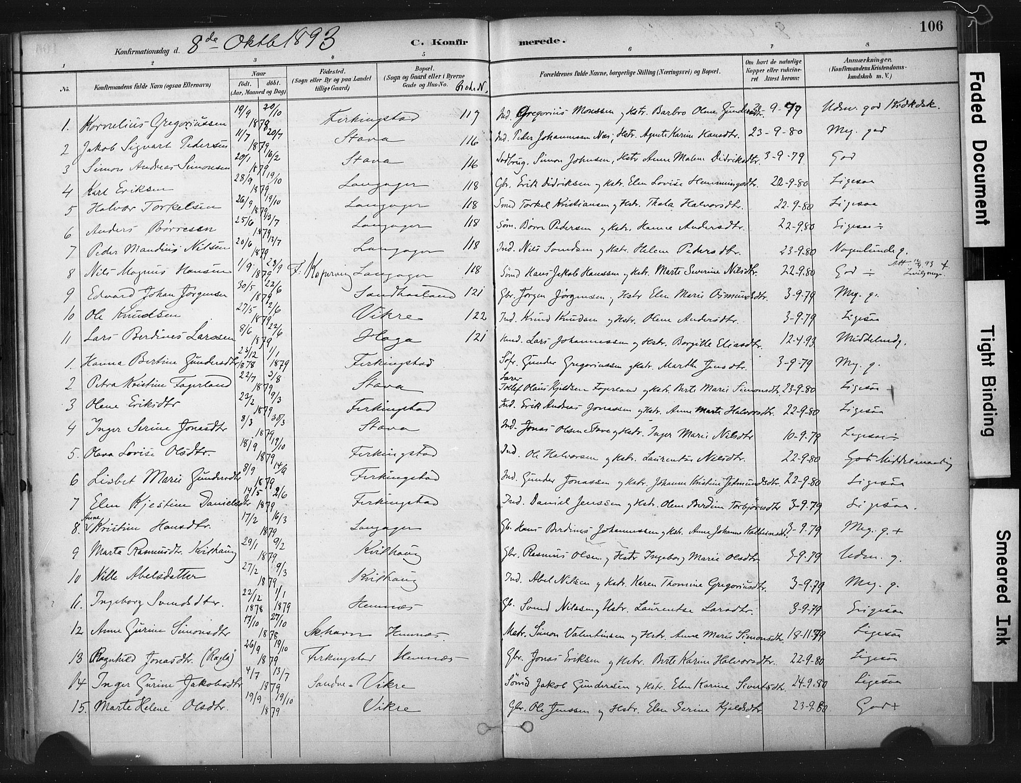 Skudenes sokneprestkontor, SAST/A -101849/H/Ha/Haa/L0010: Parish register (official) no. A 7, 1882-1912, p. 106