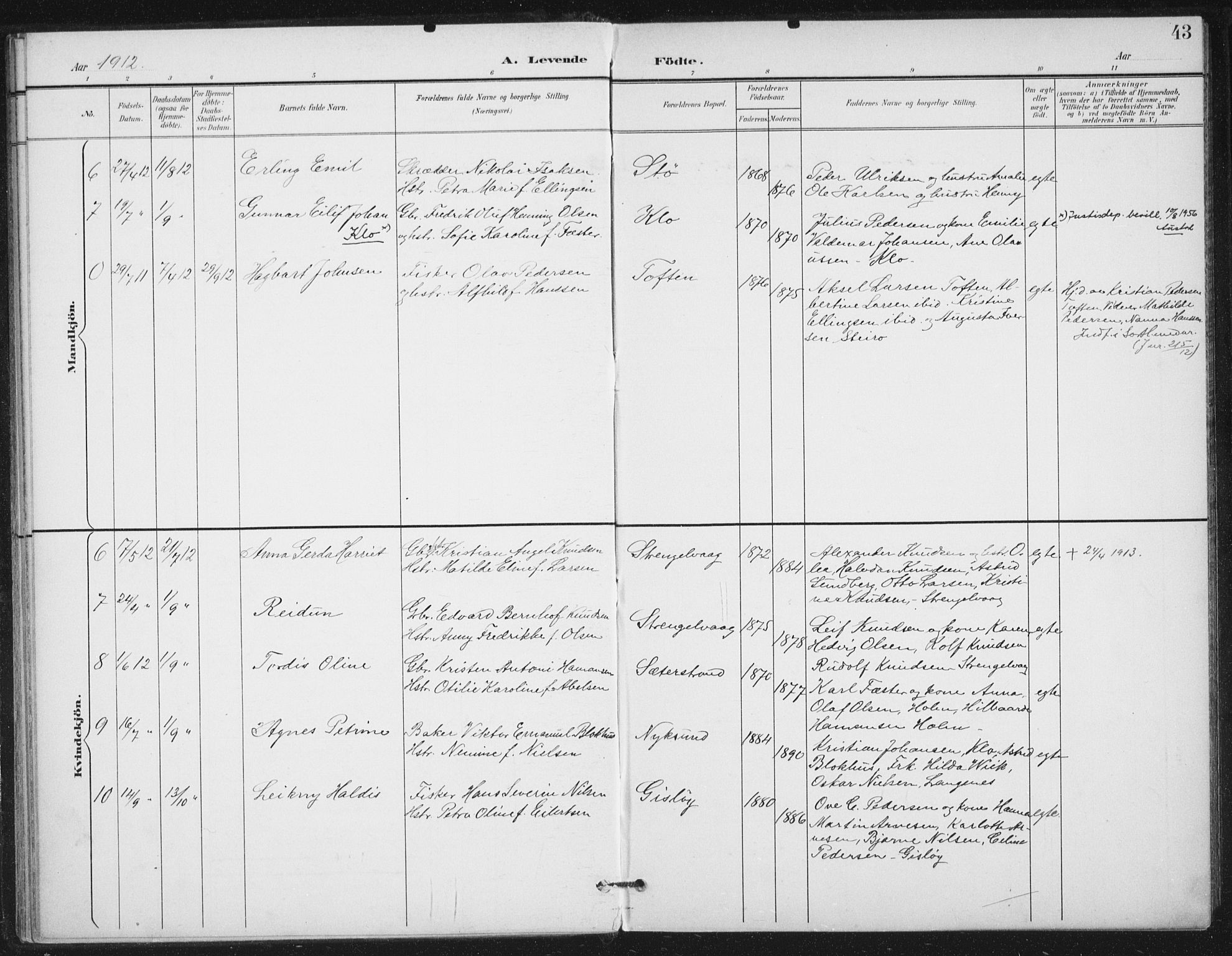 Ministerialprotokoller, klokkerbøker og fødselsregistre - Nordland, AV/SAT-A-1459/894/L1356: Parish register (official) no. 894A02, 1897-1914, p. 43