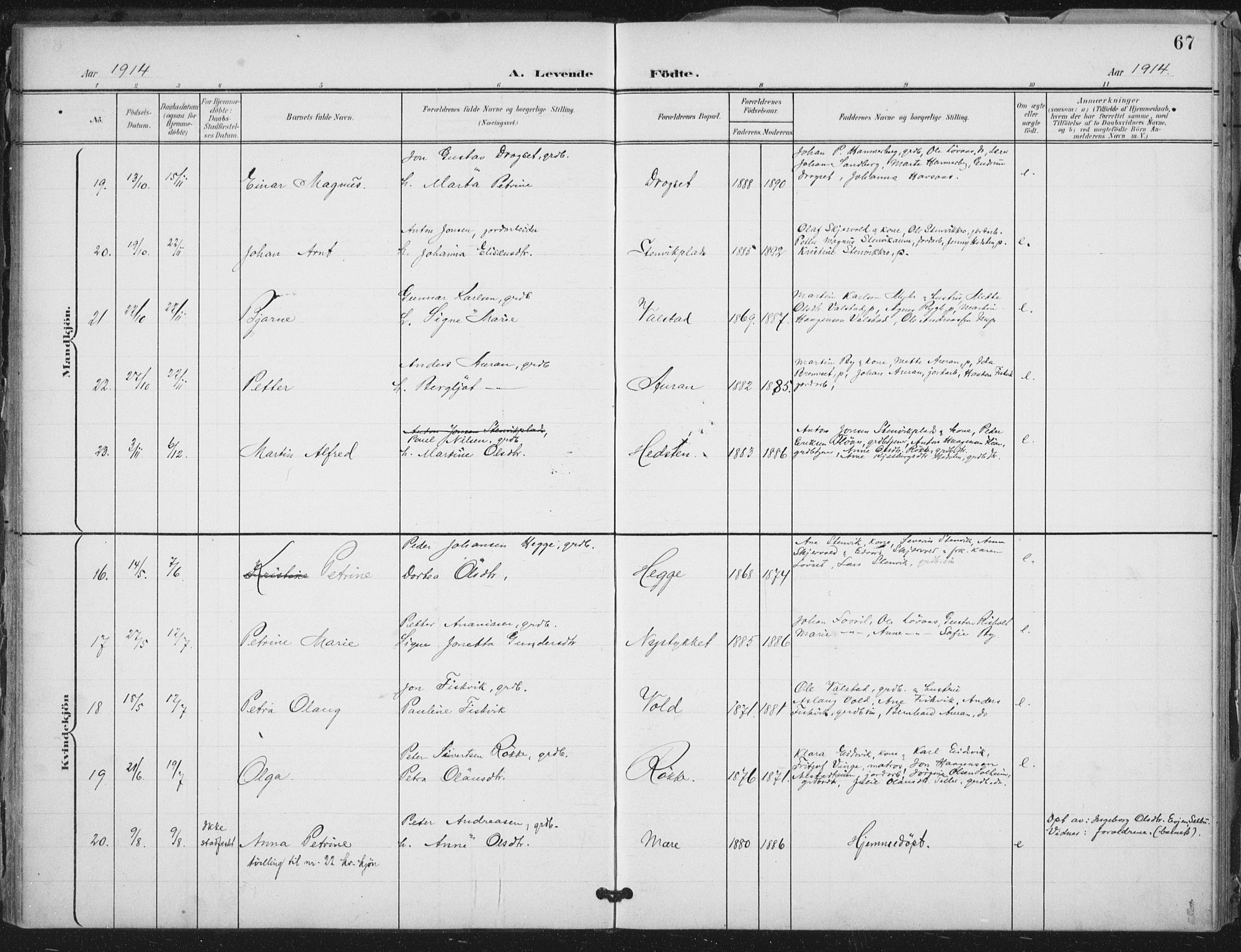 Ministerialprotokoller, klokkerbøker og fødselsregistre - Nord-Trøndelag, AV/SAT-A-1458/712/L0101: Parish register (official) no. 712A02, 1901-1916, p. 67