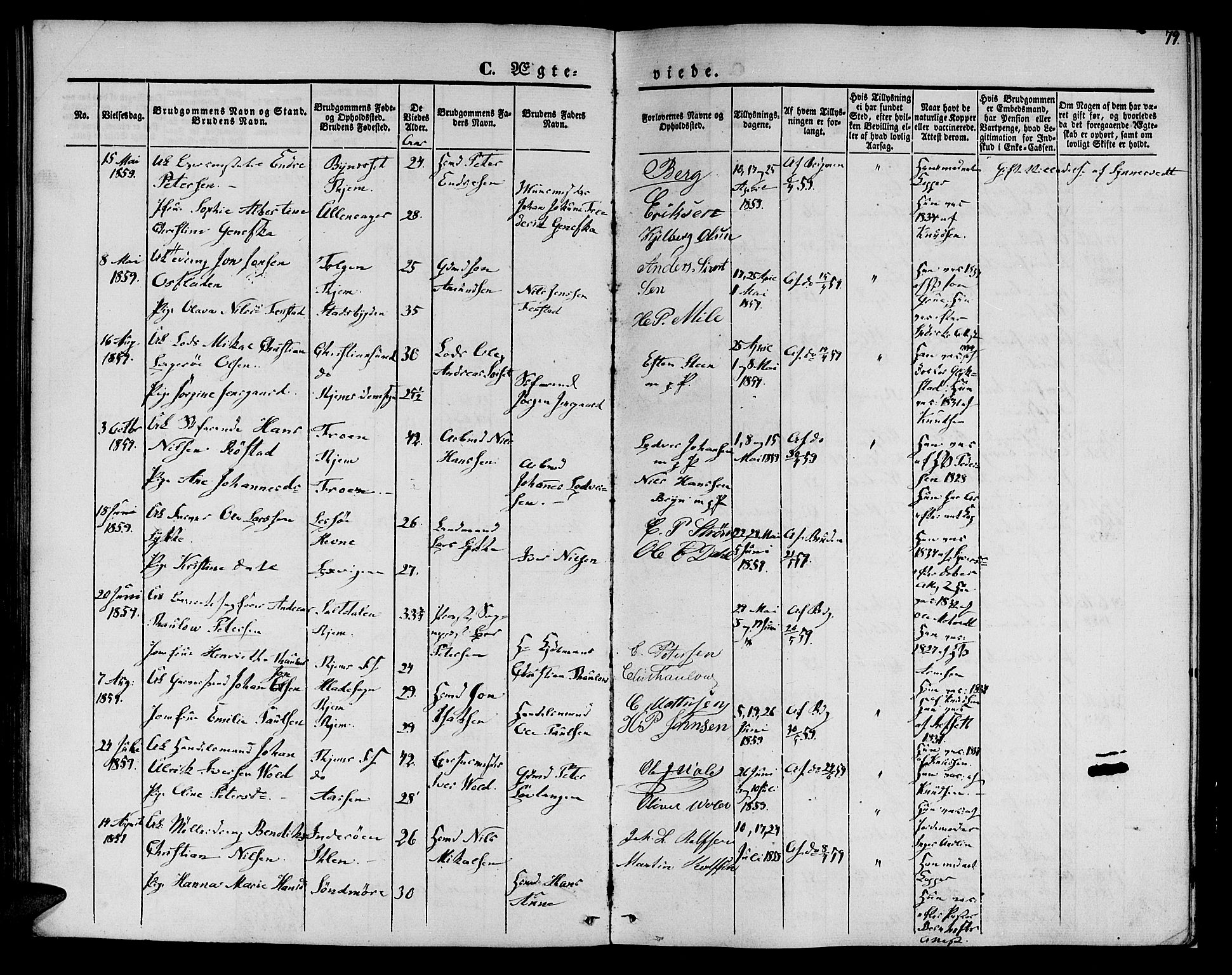 Ministerialprotokoller, klokkerbøker og fødselsregistre - Sør-Trøndelag, SAT/A-1456/602/L0111: Parish register (official) no. 602A09, 1844-1867, p. 79