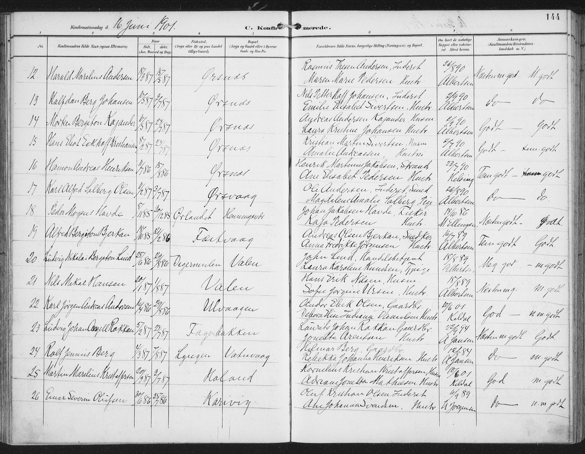 Ministerialprotokoller, klokkerbøker og fødselsregistre - Nordland, AV/SAT-A-1459/874/L1062: Parish register (official) no. 874A06, 1899-1907, p. 144