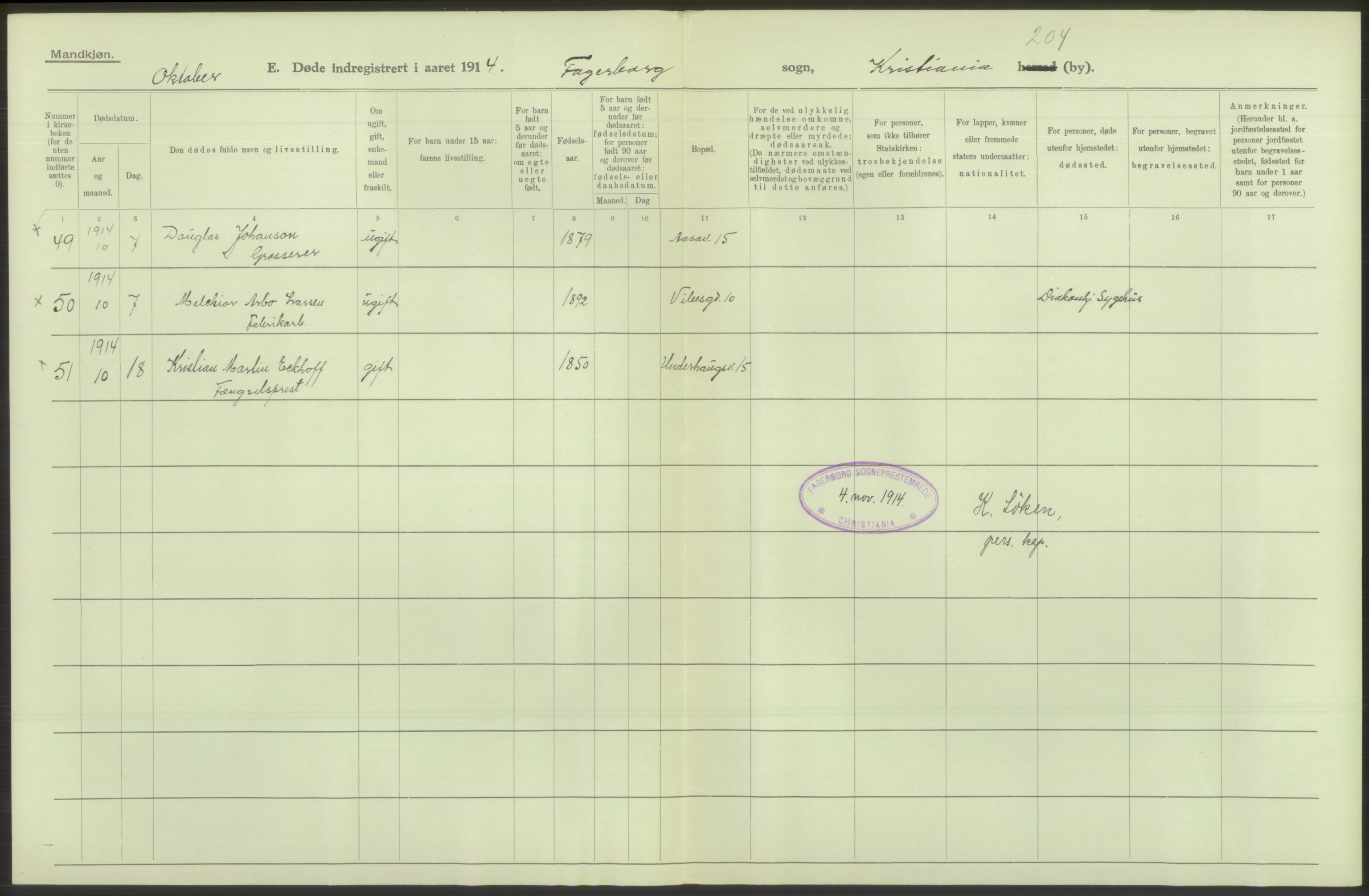 Statistisk sentralbyrå, Sosiodemografiske emner, Befolkning, RA/S-2228/D/Df/Dfb/Dfbd/L0009: Kristiania: Døde, dødfødte, 1914, p. 340