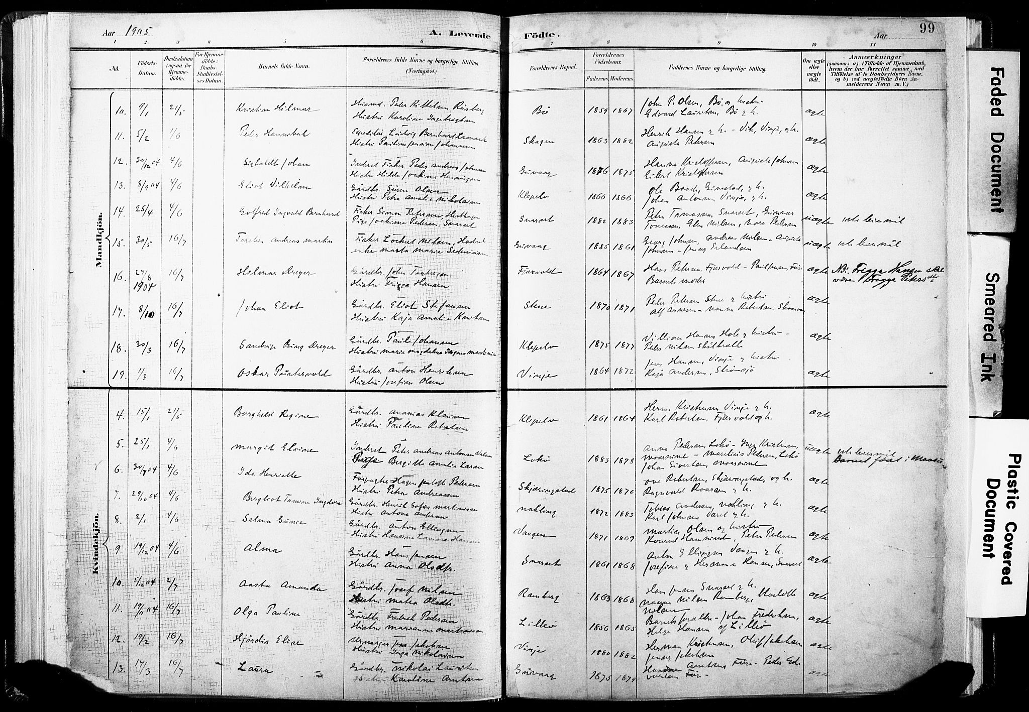 Ministerialprotokoller, klokkerbøker og fødselsregistre - Nordland, AV/SAT-A-1459/891/L1304: Parish register (official) no. 891A09, 1895-1921, p. 99