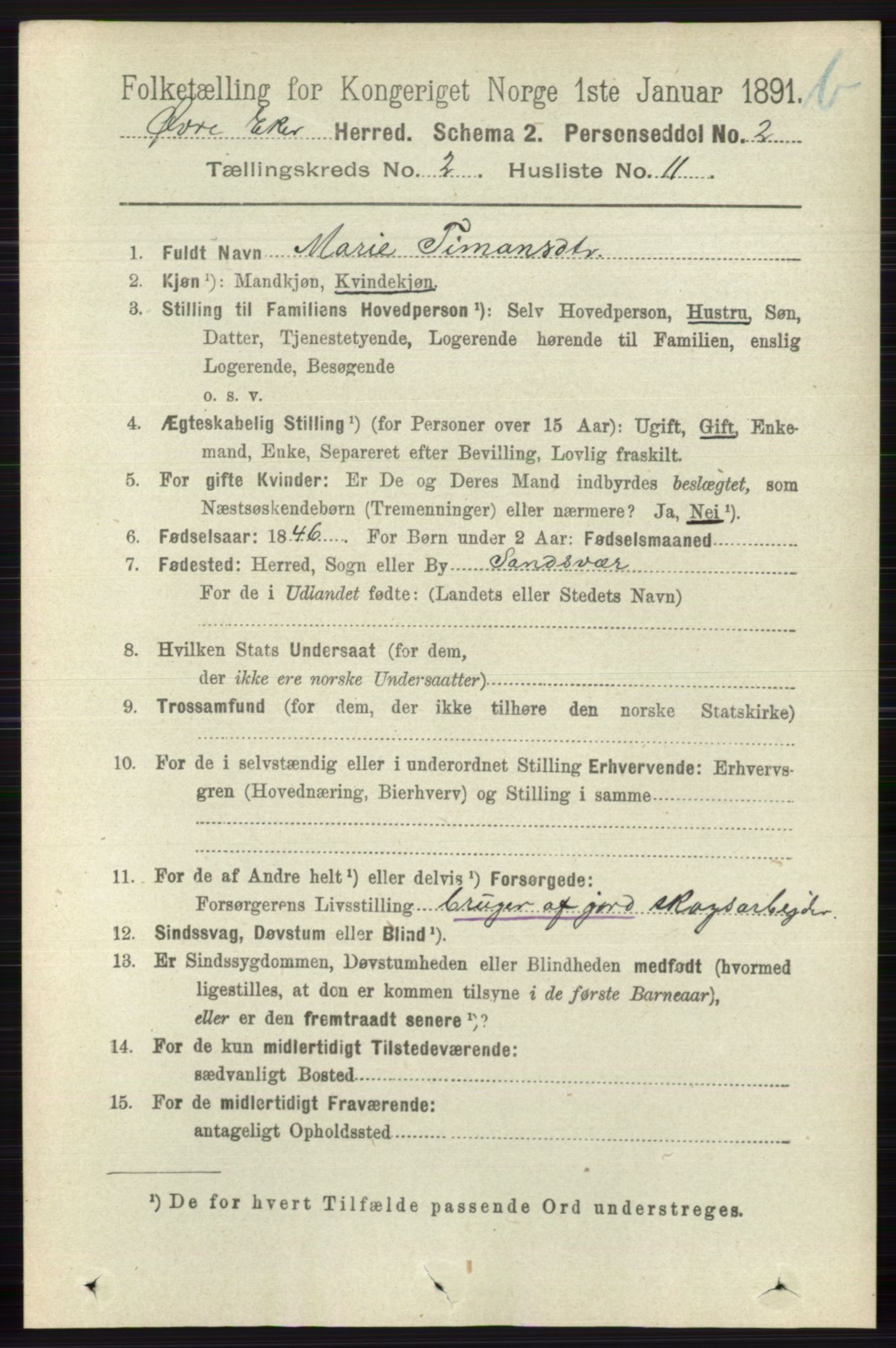 RA, 1891 census for 0624 Øvre Eiker, 1891, p. 8533