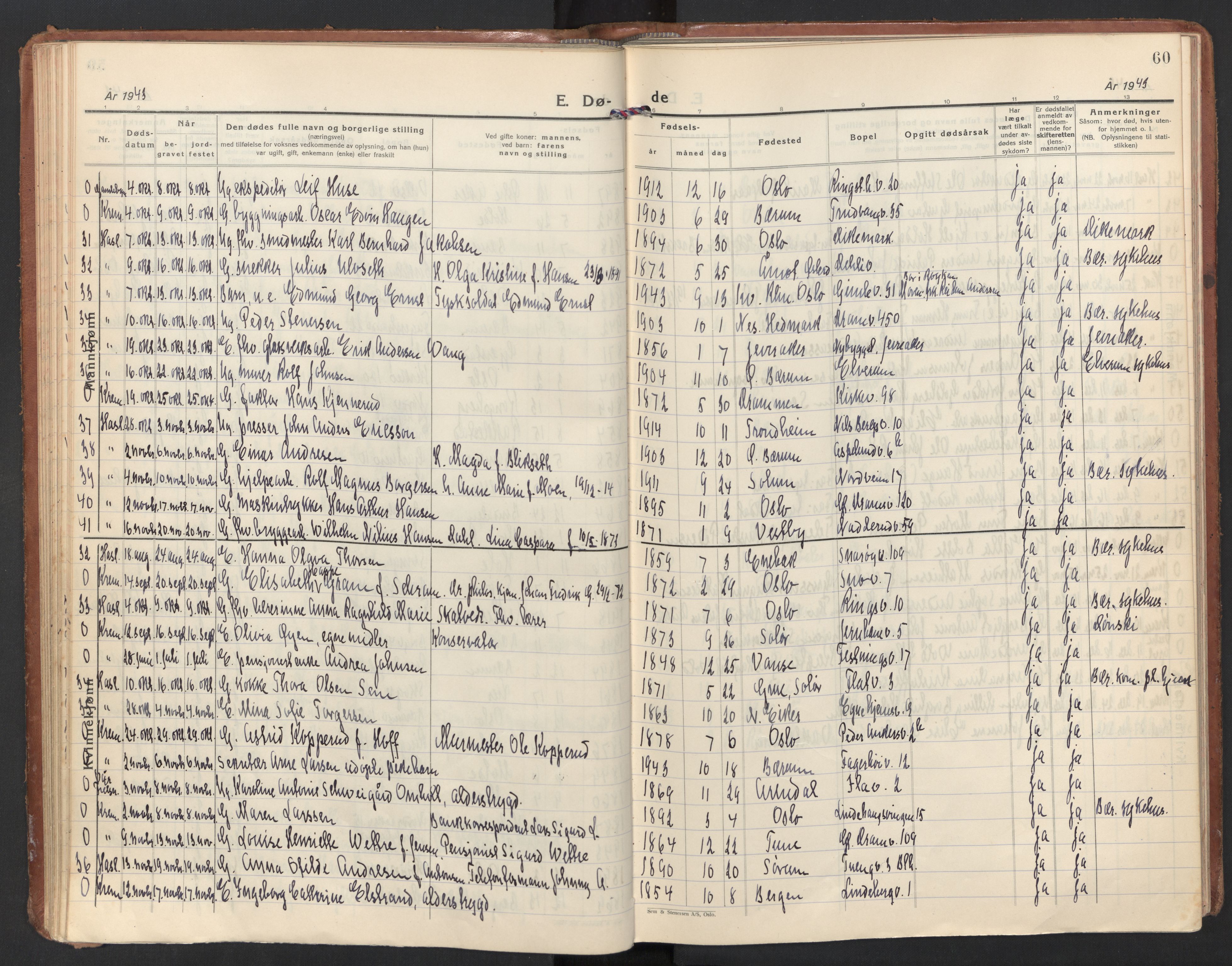 Østre Bærum prestekontor Kirkebøker, AV/SAO-A-10887/F/Fa/L0006: Parish register (official) no. 6, 1934-1961, p. 60