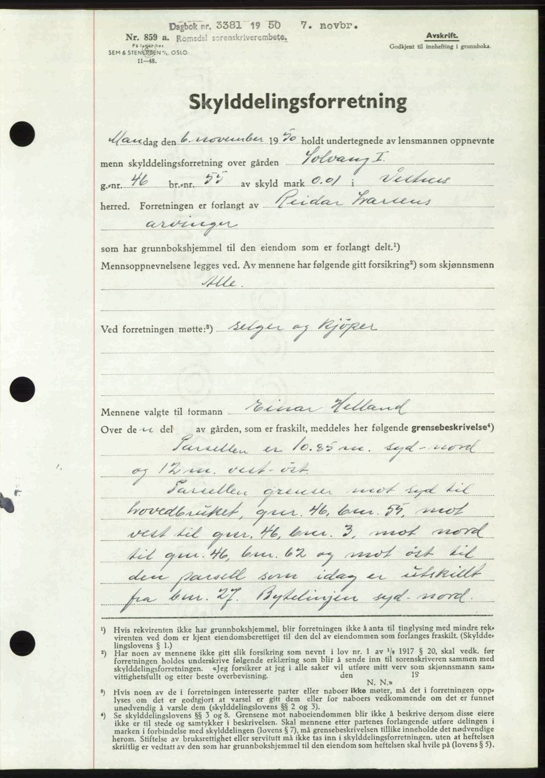 Romsdal sorenskriveri, AV/SAT-A-4149/1/2/2C: Mortgage book no. A34, 1950-1950, Diary no: : 3381/1950