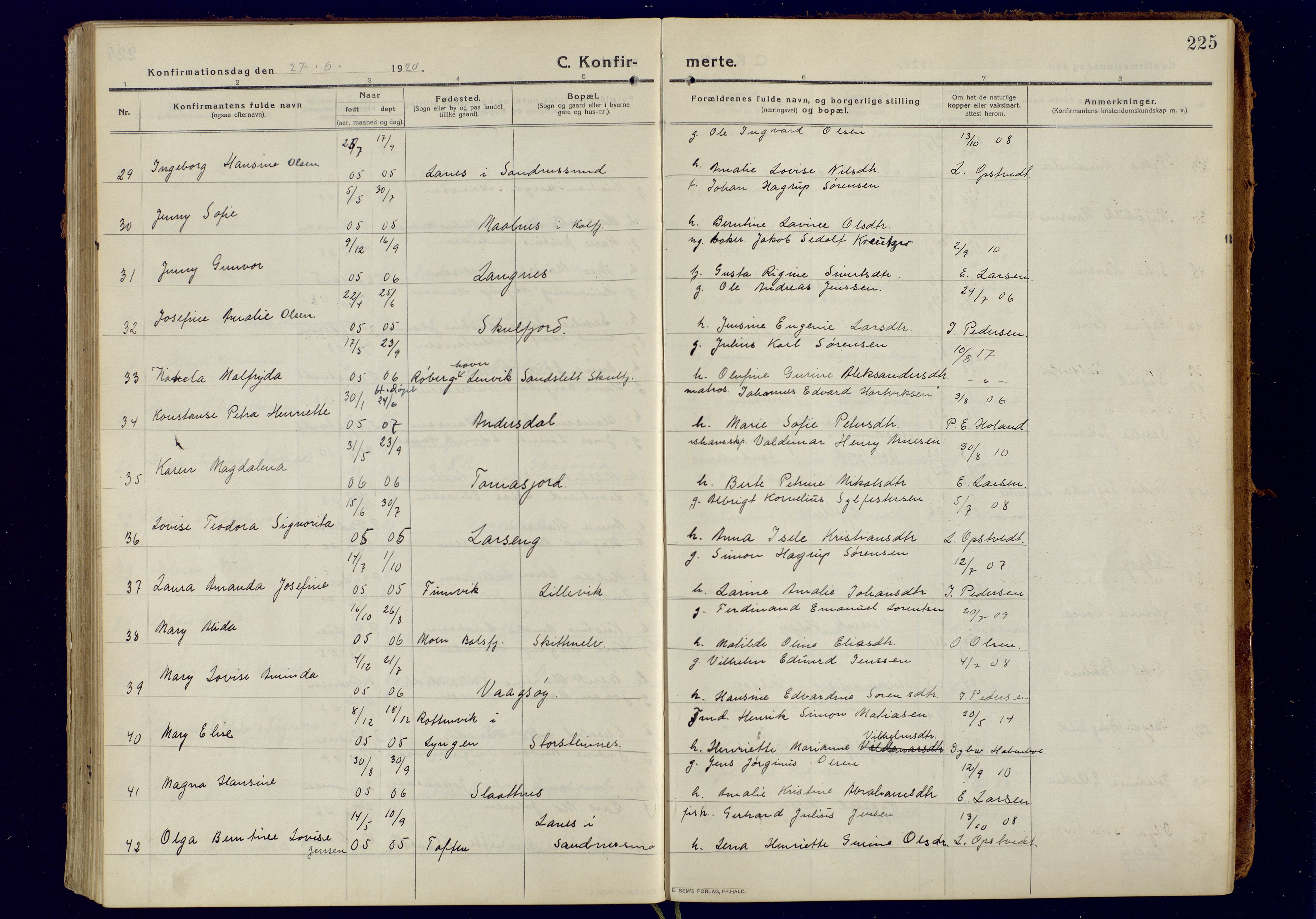 Tromsøysund sokneprestkontor, AV/SATØ-S-1304/G/Ga/L0008kirke: Parish register (official) no. 8, 1914-1922, p. 225