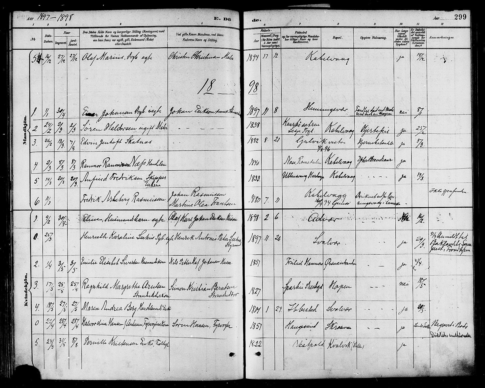 Ministerialprotokoller, klokkerbøker og fødselsregistre - Nordland, SAT/A-1459/874/L1060: Parish register (official) no. 874A04, 1890-1899, p. 299