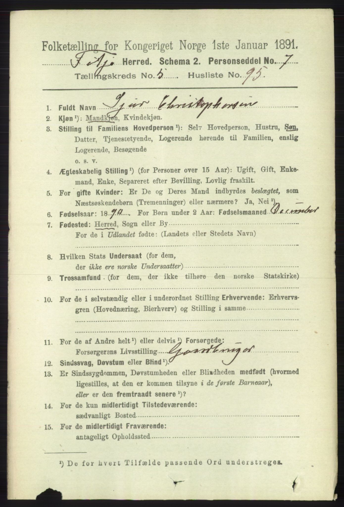 RA, 1891 census for 1222 Fitjar, 1891, p. 2309