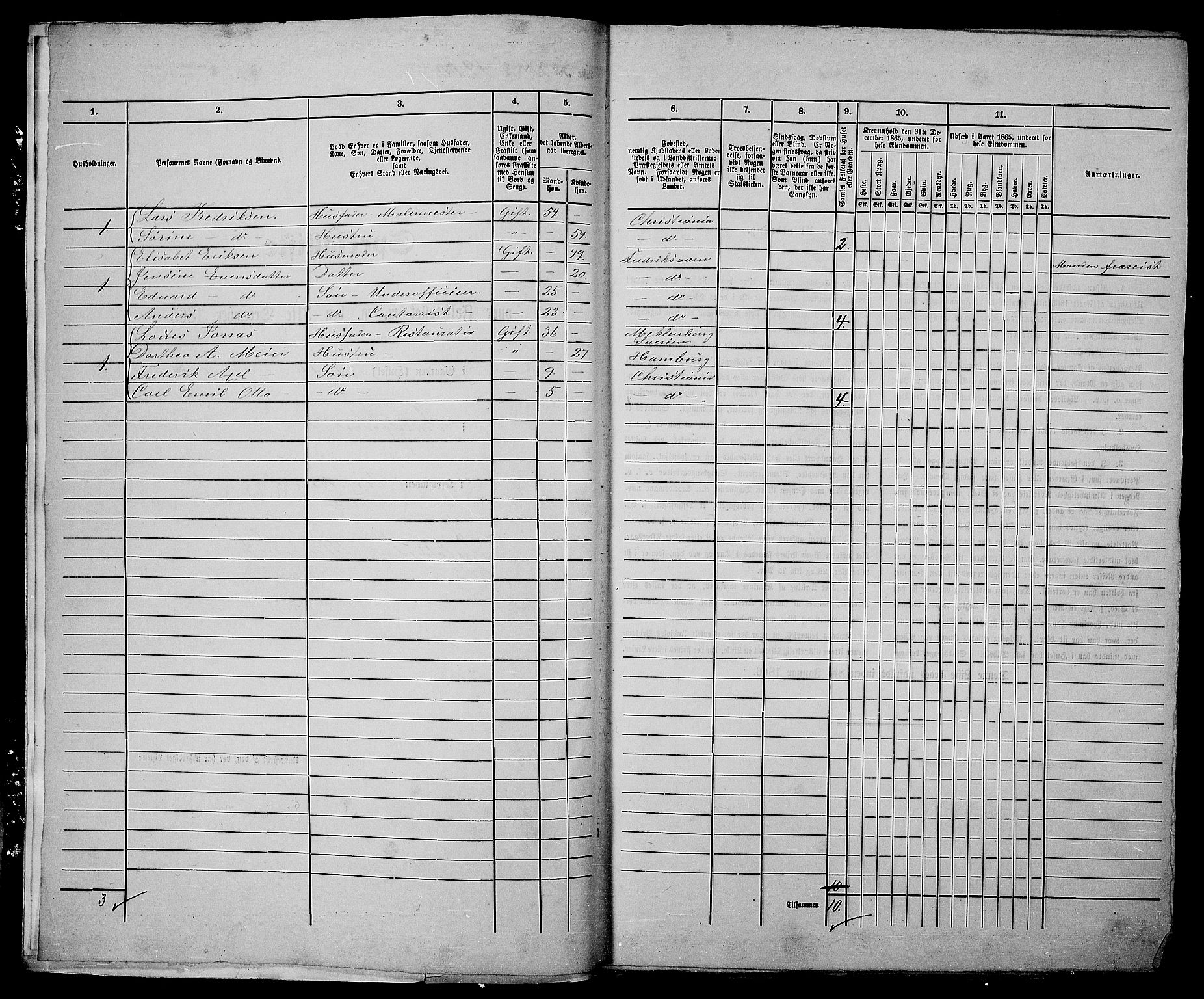 RA, 1865 census for Kristiania, 1865, p. 2709