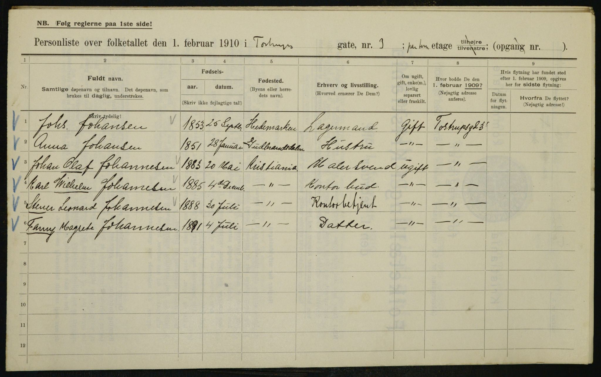 OBA, Municipal Census 1910 for Kristiania, 1910, p. 109384