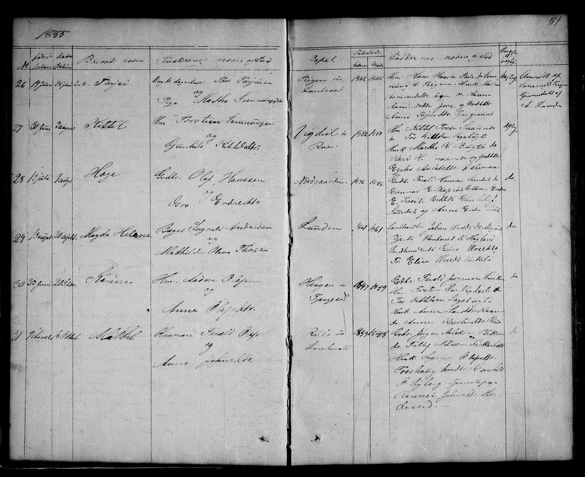 Kviteseid kirkebøker, SAKO/A-276/G/Ga/L0001: Parish register (copy) no. I 1, 1850-1893, p. 51