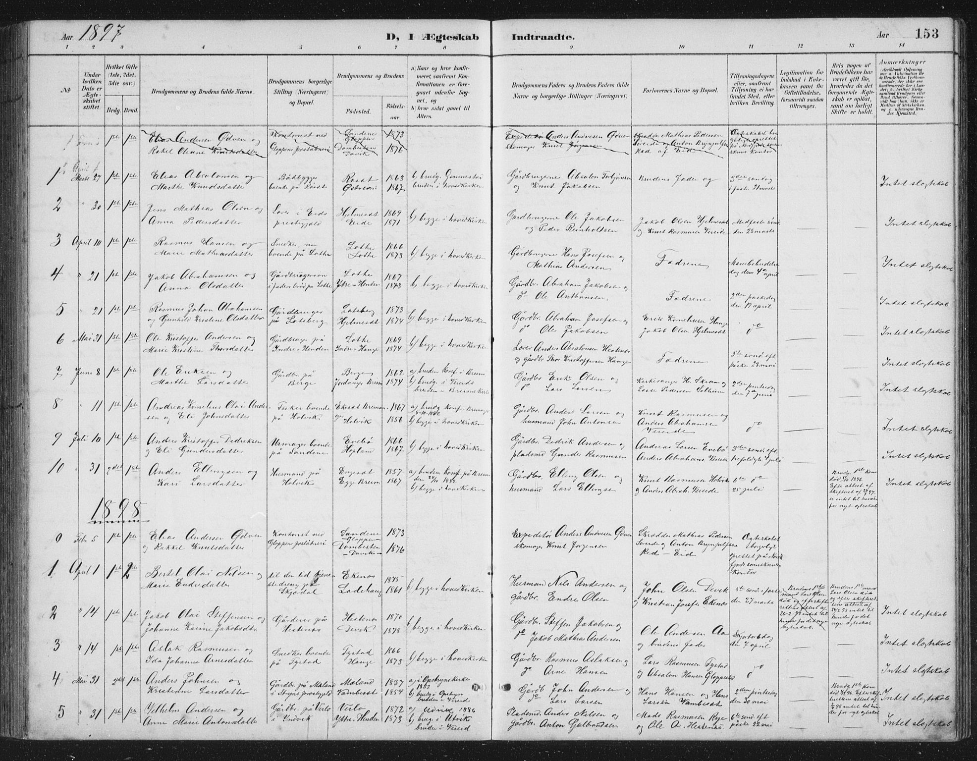 Gloppen sokneprestembete, AV/SAB-A-80101/H/Hab/Habb/L0002: Parish register (copy) no. B 2, 1889-1909, p. 153