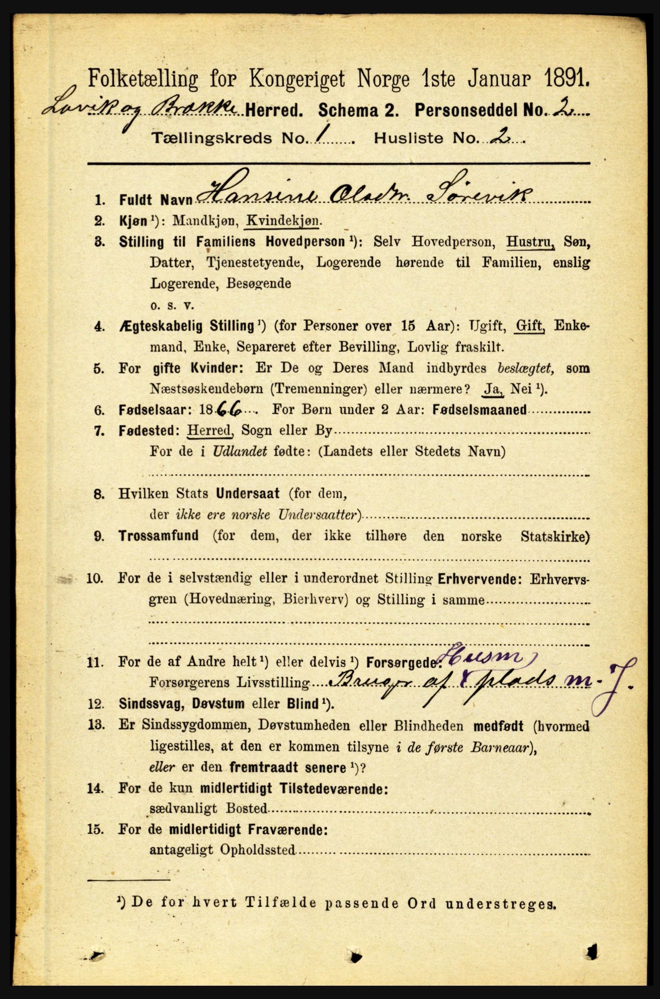 RA, 1891 census for 1415 Lavik og Brekke, 1891, p. 73