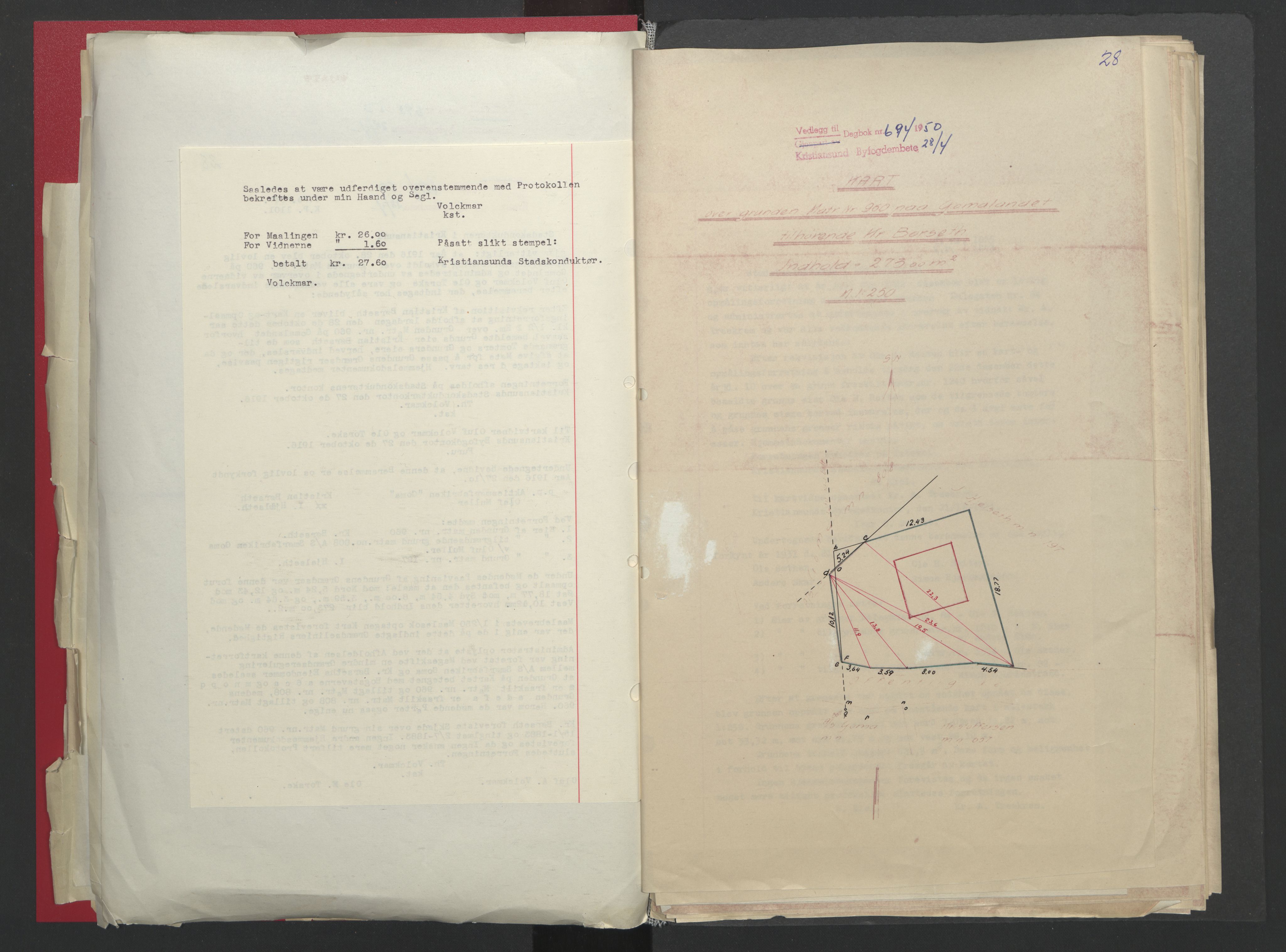 Kristiansund byfogd, AV/SAT-A-4587/A/27: Mortgage book no. 48, 1950-1950, Diary no: : 694/1950