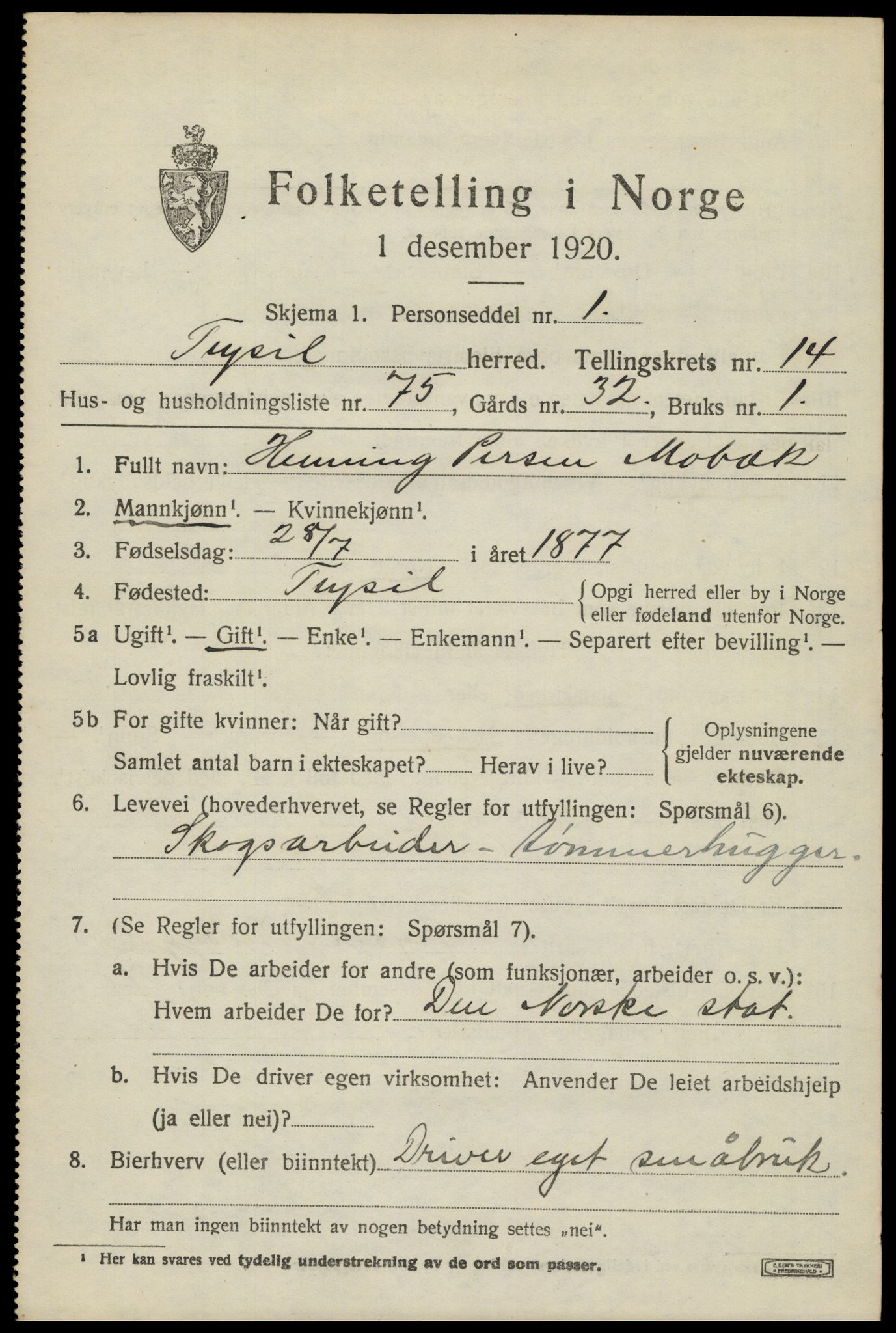 SAH, 1920 census for Trysil, 1920, p. 8771