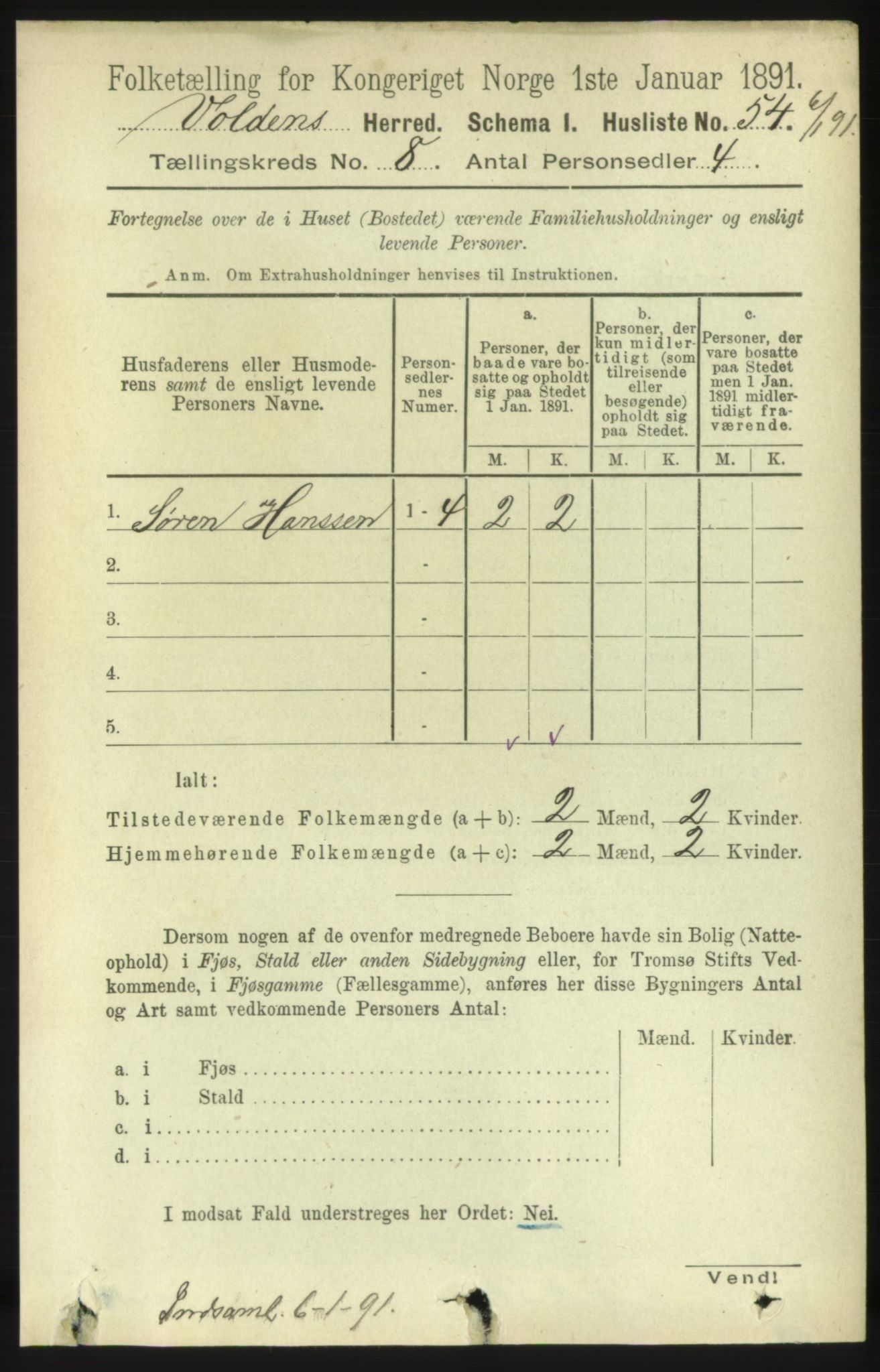 RA, 1891 census for 1519 Volda, 1891, p. 3823