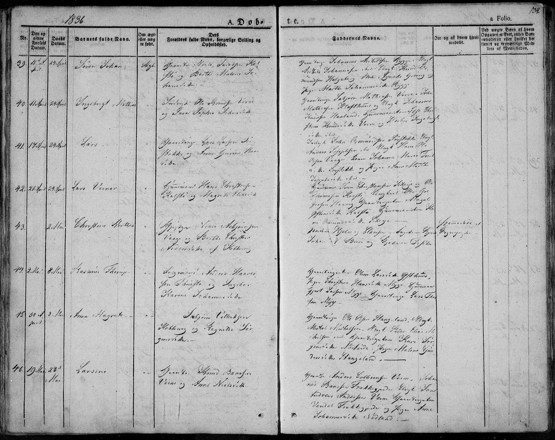 Avaldsnes sokneprestkontor, SAST/A -101851/H/Ha/Haa/L0005: Parish register (official) no. A 5.1, 1825-1841, p. 134