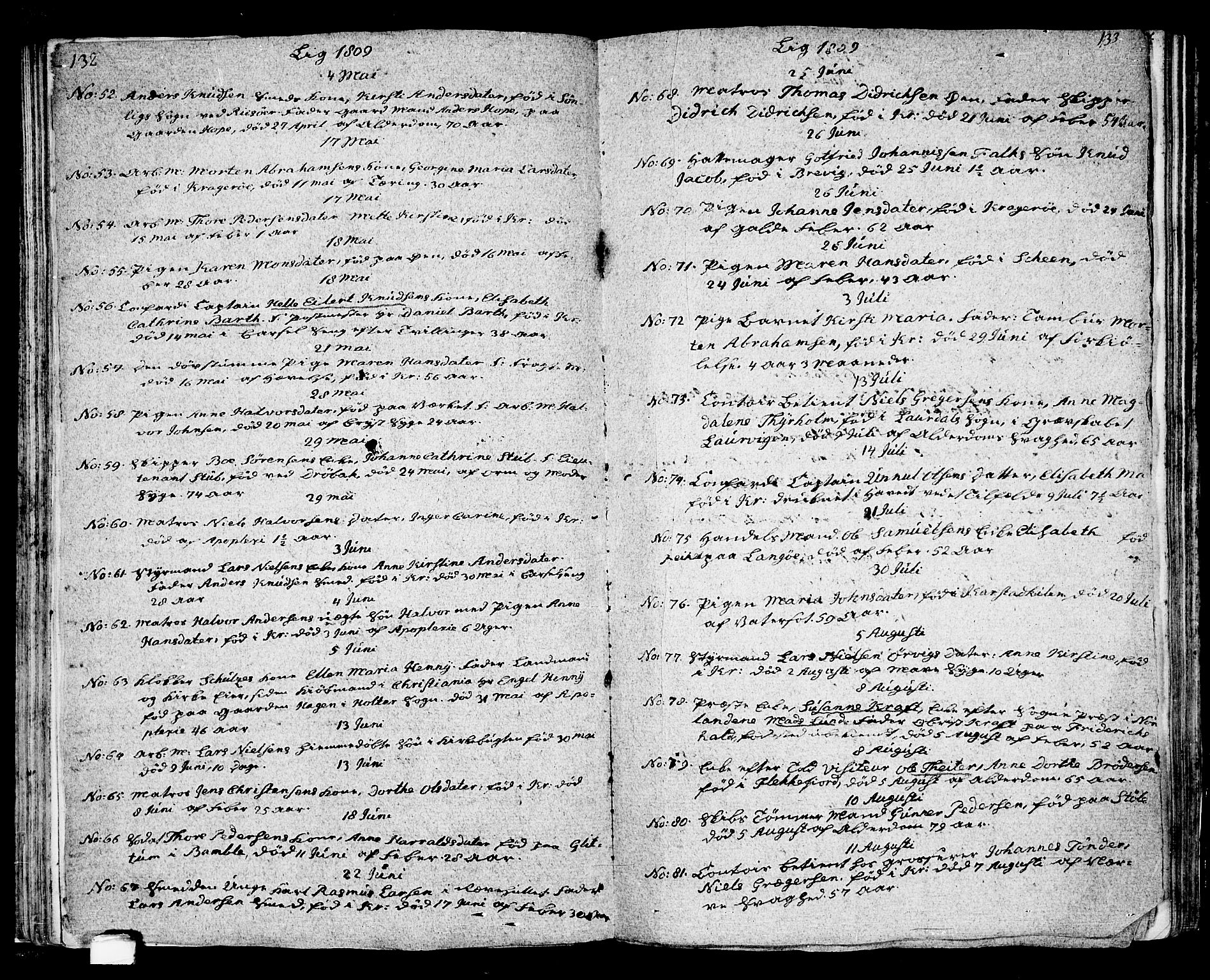 Kragerø kirkebøker, SAKO/A-278/G/Ga/L0001: Parish register (copy) no. 1 /1, 1806-1811, p. 132-133
