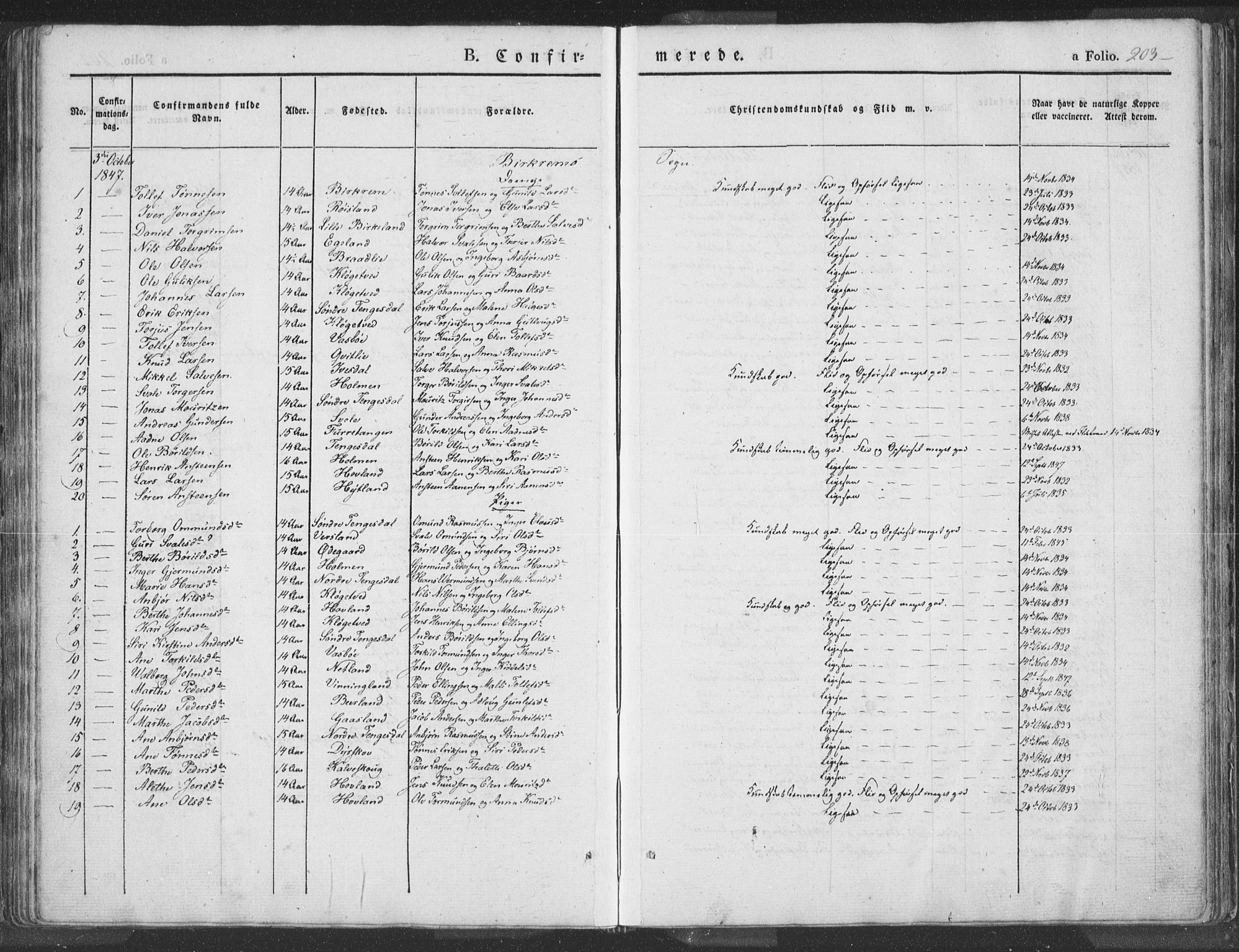 Helleland sokneprestkontor, AV/SAST-A-101810: Parish register (official) no. A 6.1, 1834-1863, p. 203