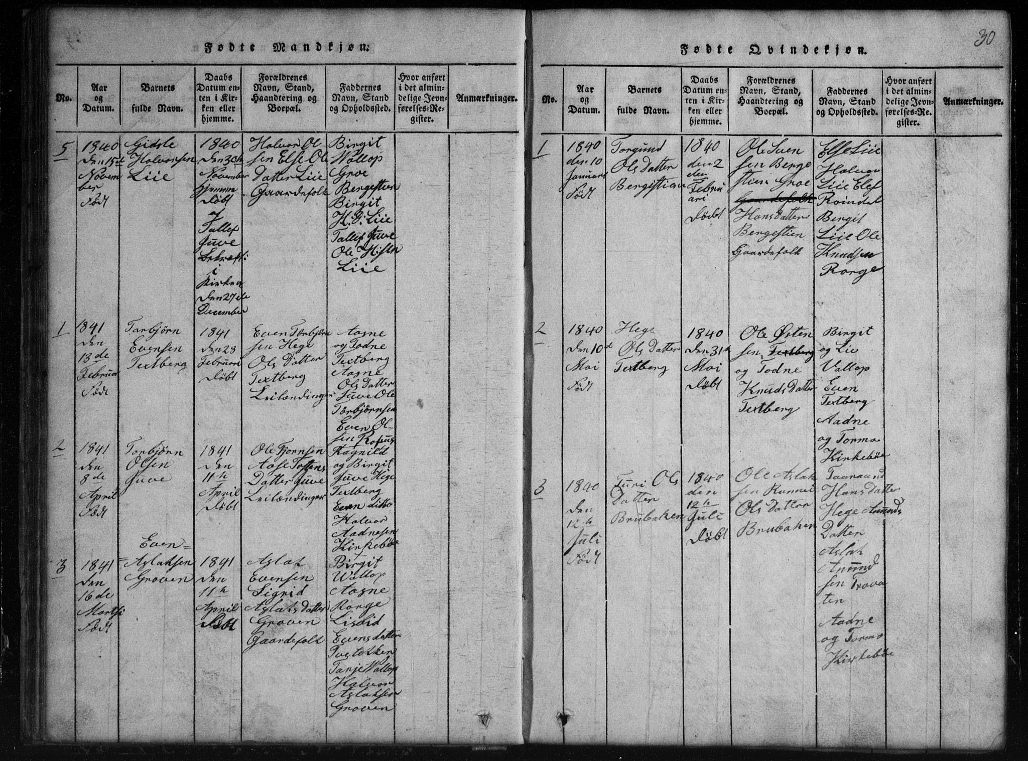 Rauland kirkebøker, SAKO/A-292/G/Gb/L0001: Parish register (copy) no. II 1, 1815-1886, p. 30
