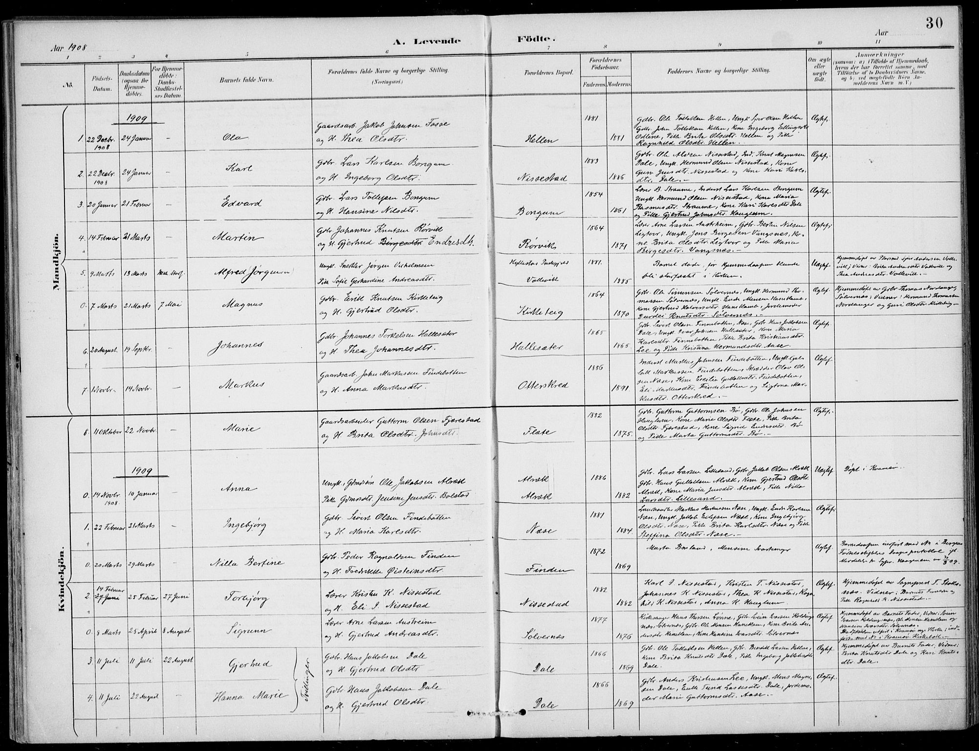 Vik sokneprestembete, SAB/A-81501: Parish register (official) no. C  2, 1891-1910, p. 30