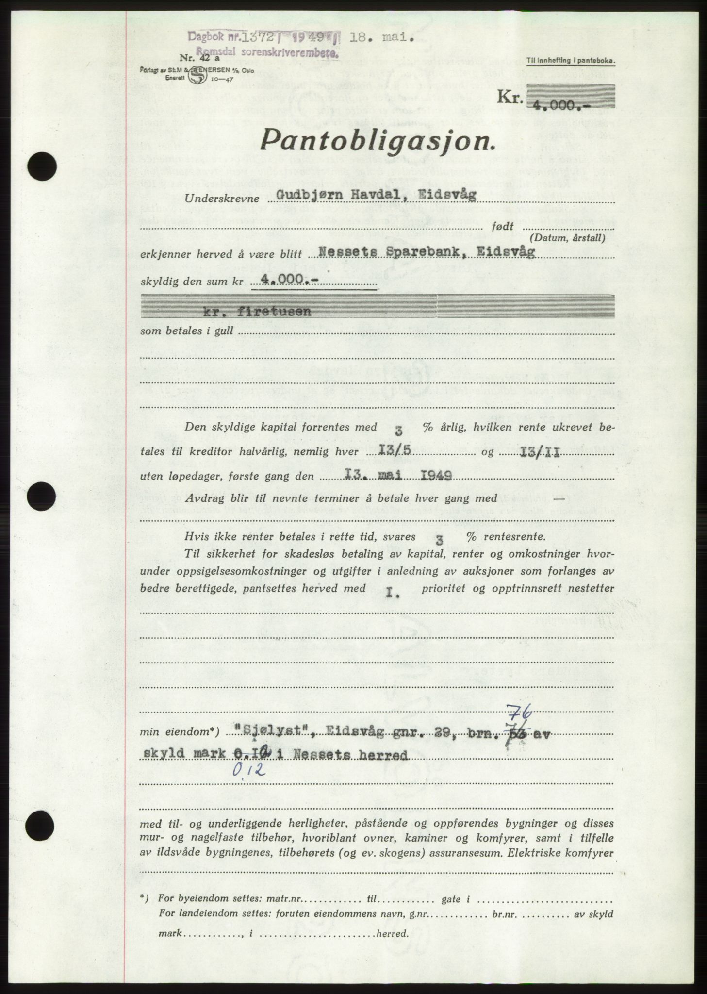 Romsdal sorenskriveri, AV/SAT-A-4149/1/2/2C: Mortgage book no. B4, 1948-1949, Diary no: : 1372/1949